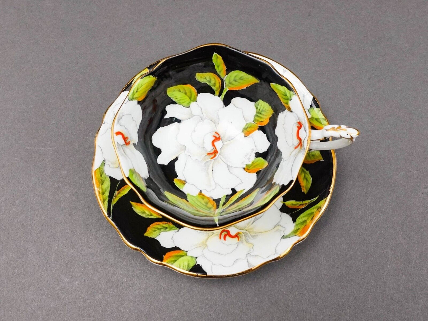 Paragon England To The Bride Gardenia Double Warrant Black Tea Cup & Saucer