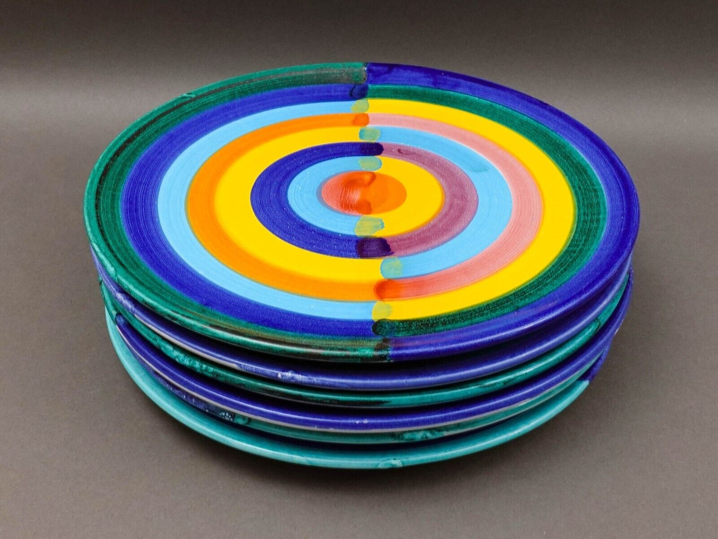 Italian Hand Painted Colorful Pottery 12" Large Charger Dinner Plate Set Of 6