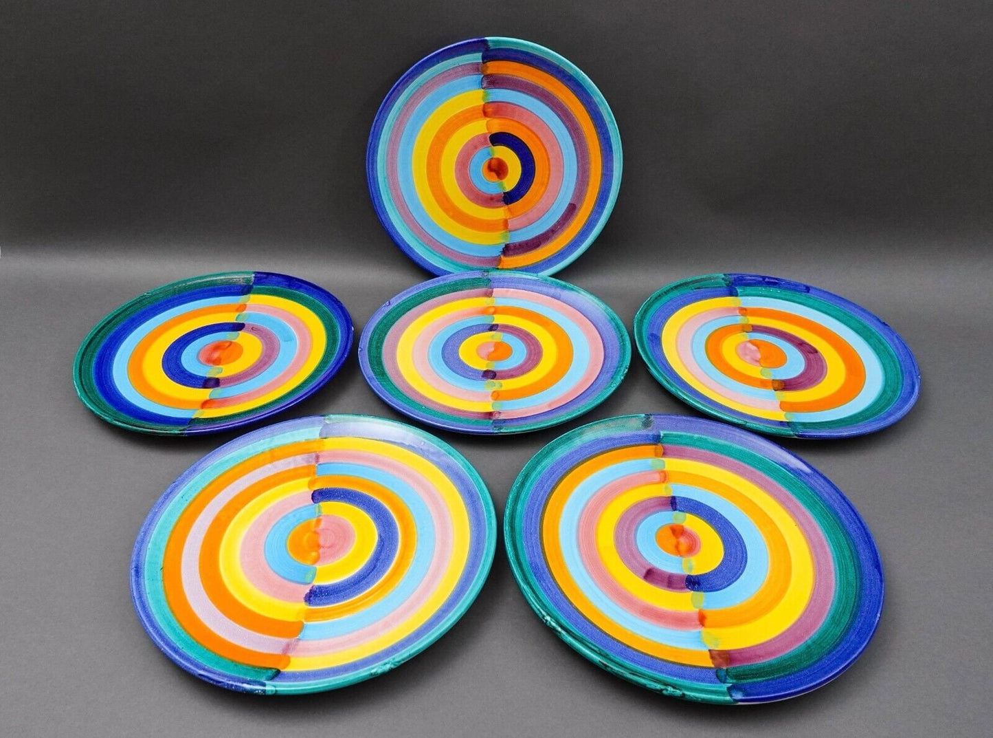Italian Hand Painted Colorful Pottery 12" Large Charger Dinner Plate Set Of 6