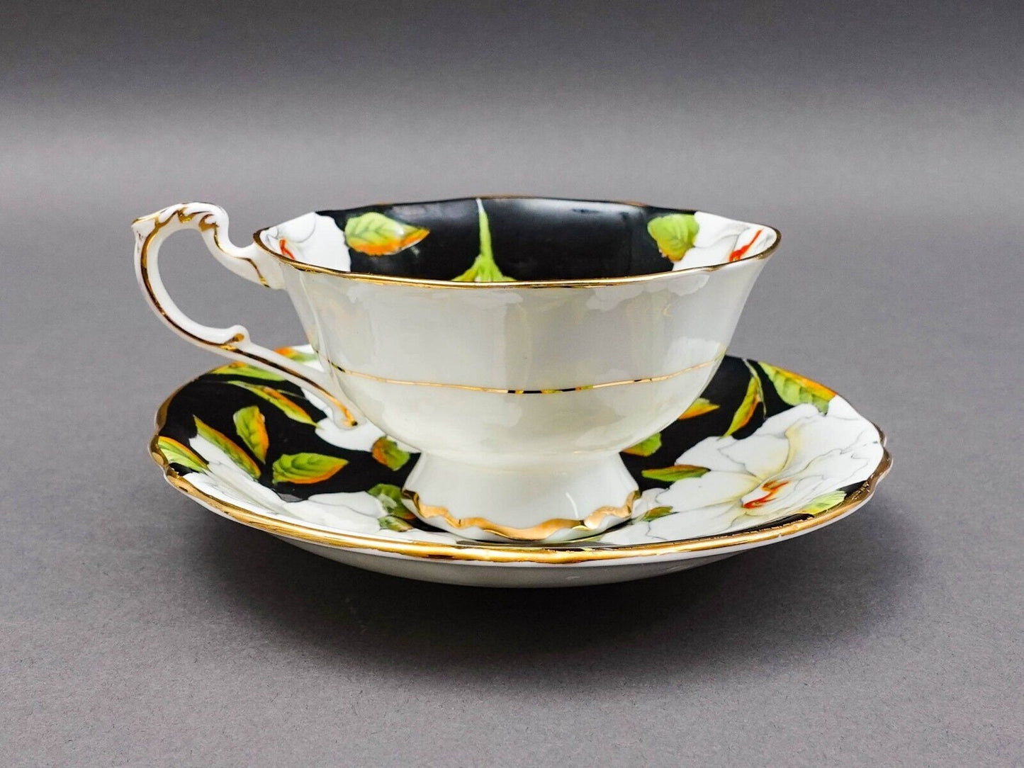 Paragon England To The Bride Gardenia Double Warrant Black Tea Cup & Saucer