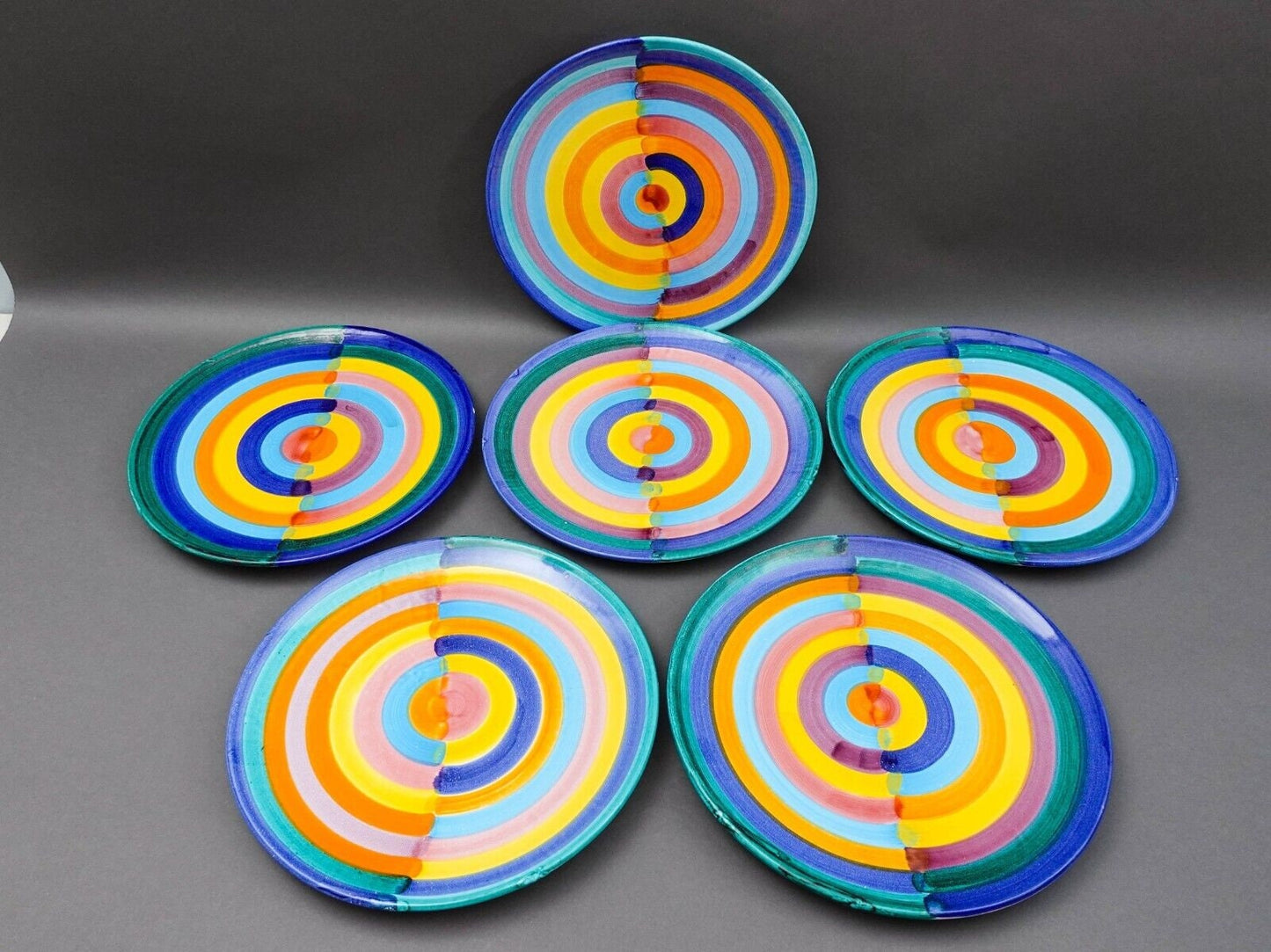 Italian Hand Painted Colorful Pottery 12" Large Charger Dinner Plate Set Of 6