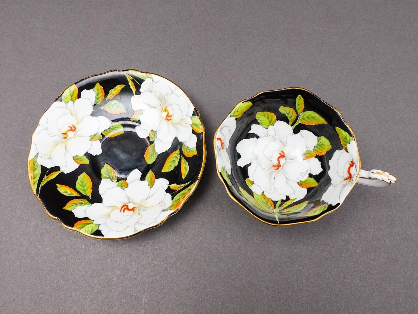 Paragon England To The Bride Gardenia Double Warrant Black Tea Cup & Saucer