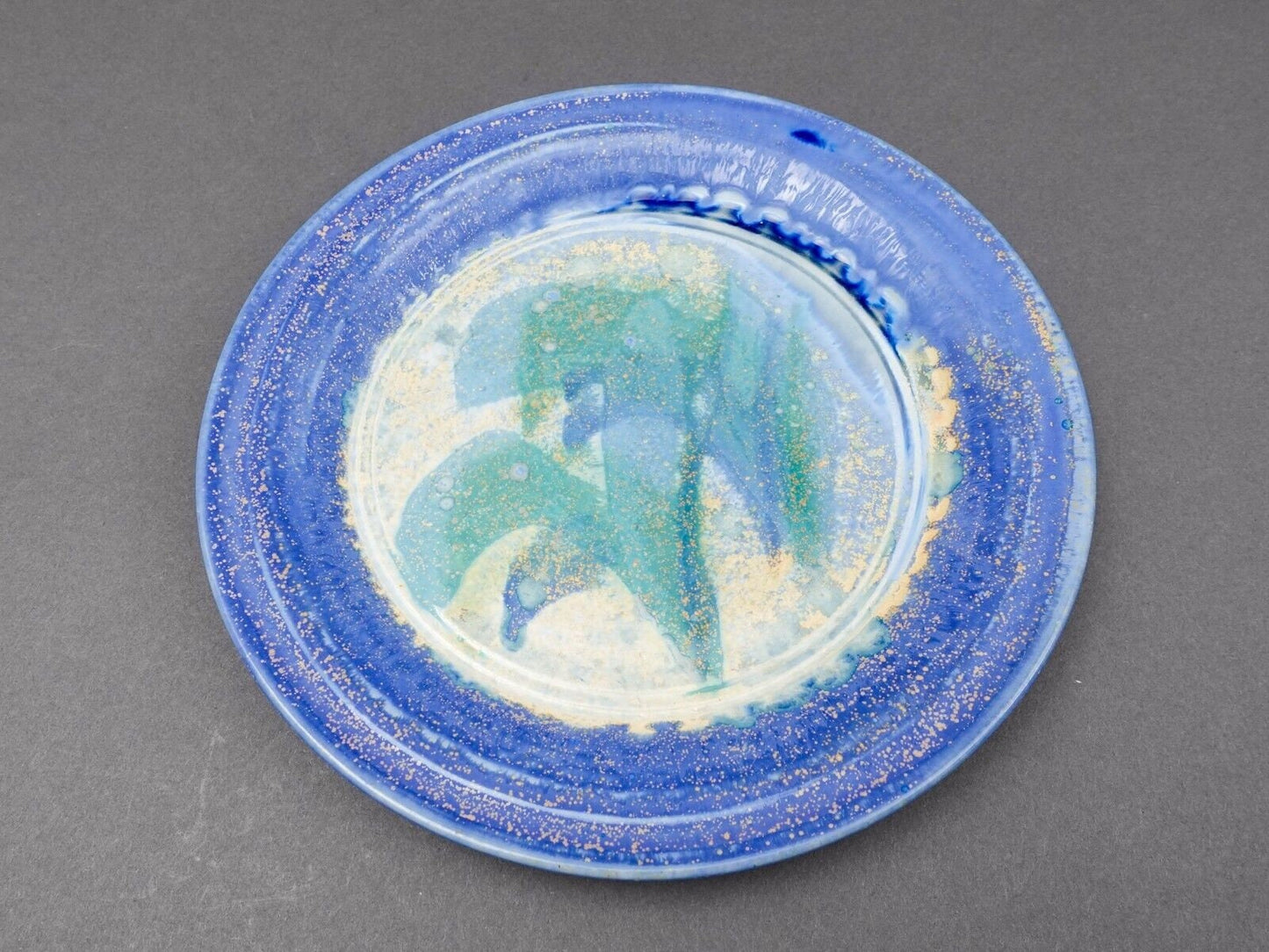 Edgecomb Potters Maine Blue Green Crystalline Glazed Pottery Salad Plate Set 4