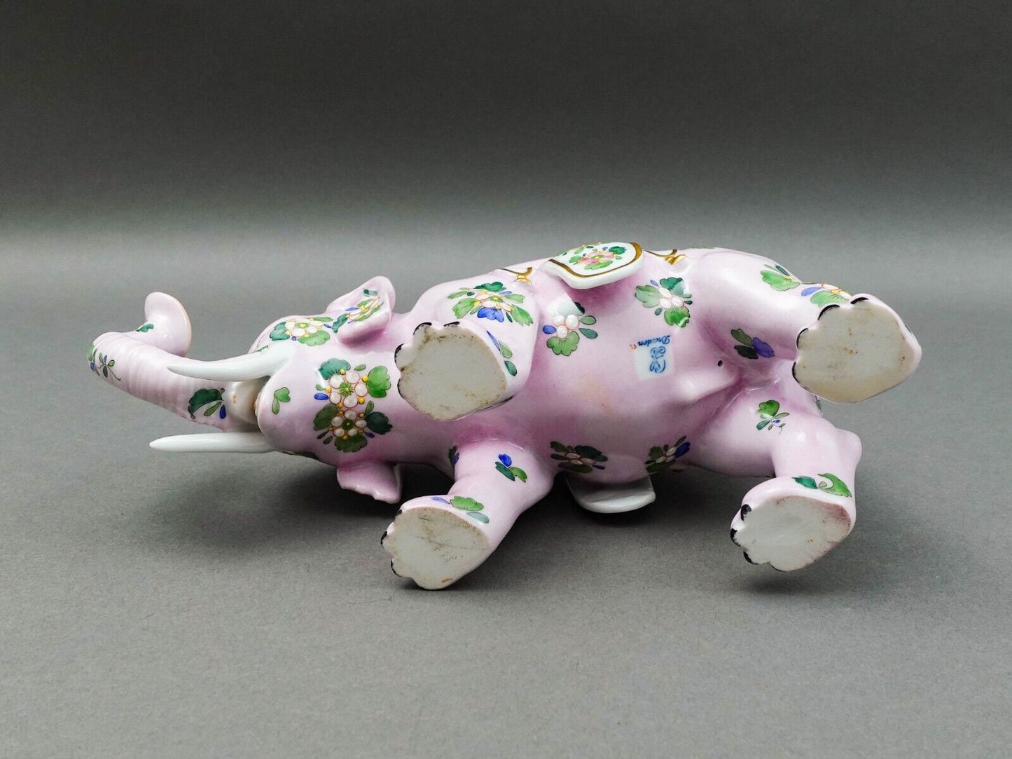 Carl Thieme Dresden Germany Floral Painted Pink Elephant Porcelain Figurine
