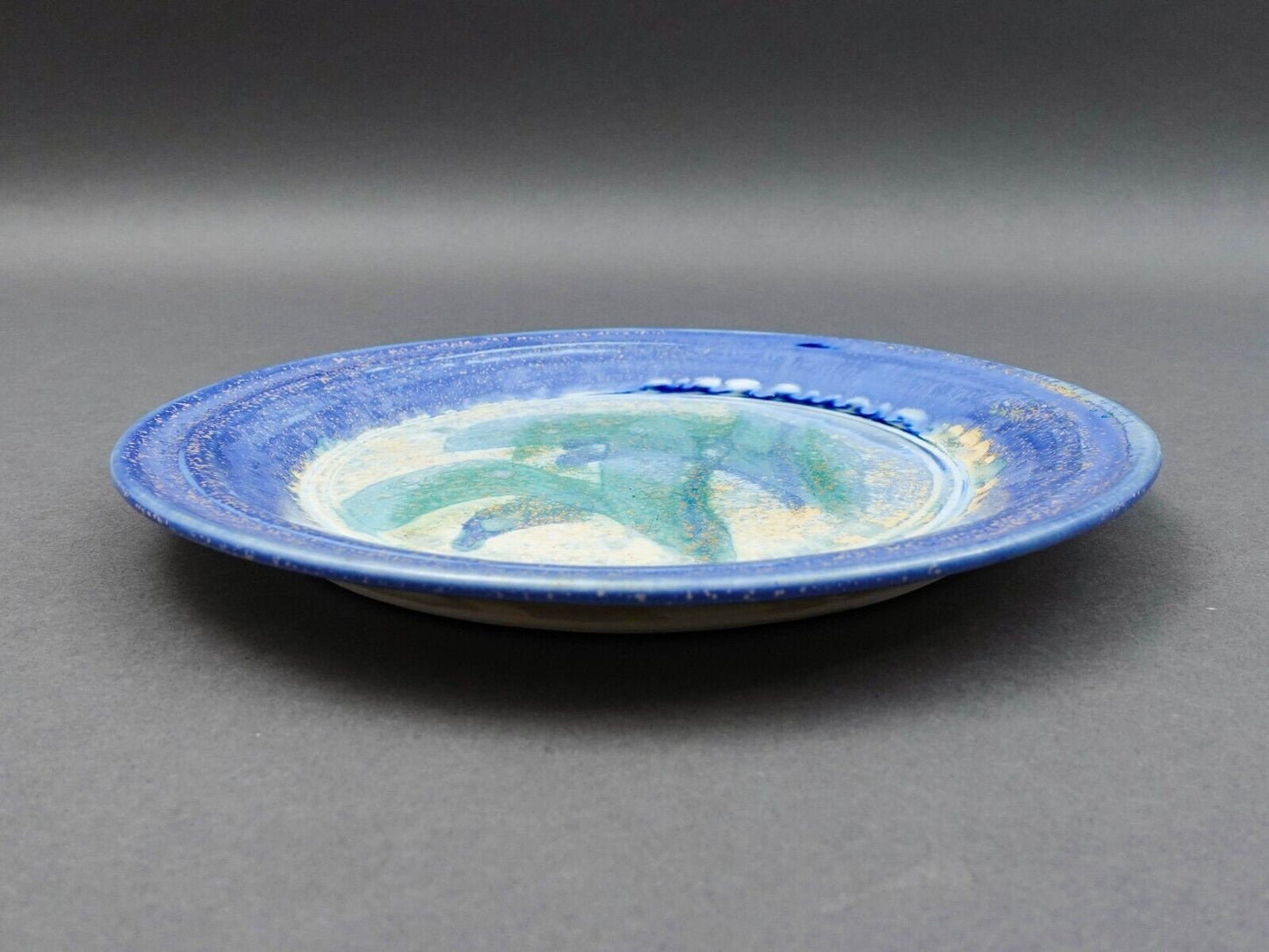 Edgecomb Potters Maine Blue Green Crystalline Glazed Pottery Salad Plate Set 4
