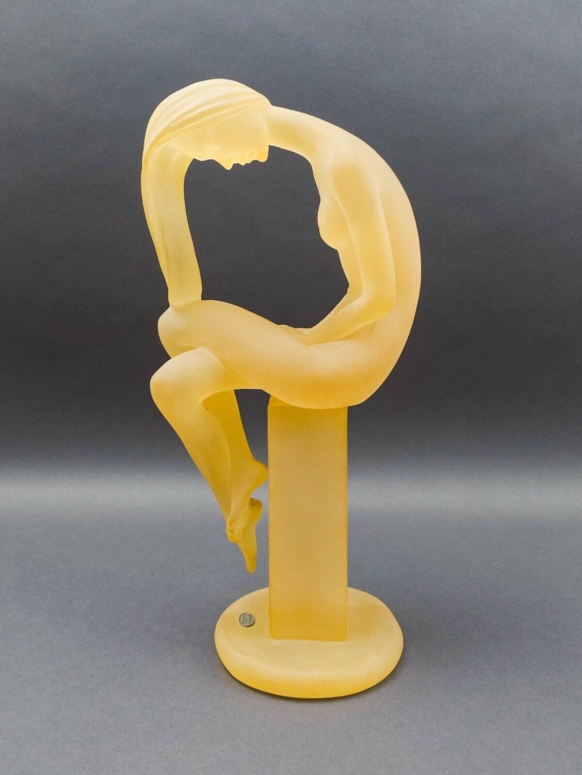 Monique Vintage Frosted Lucite Female Woman On Pedestal Sculpture 15.75"