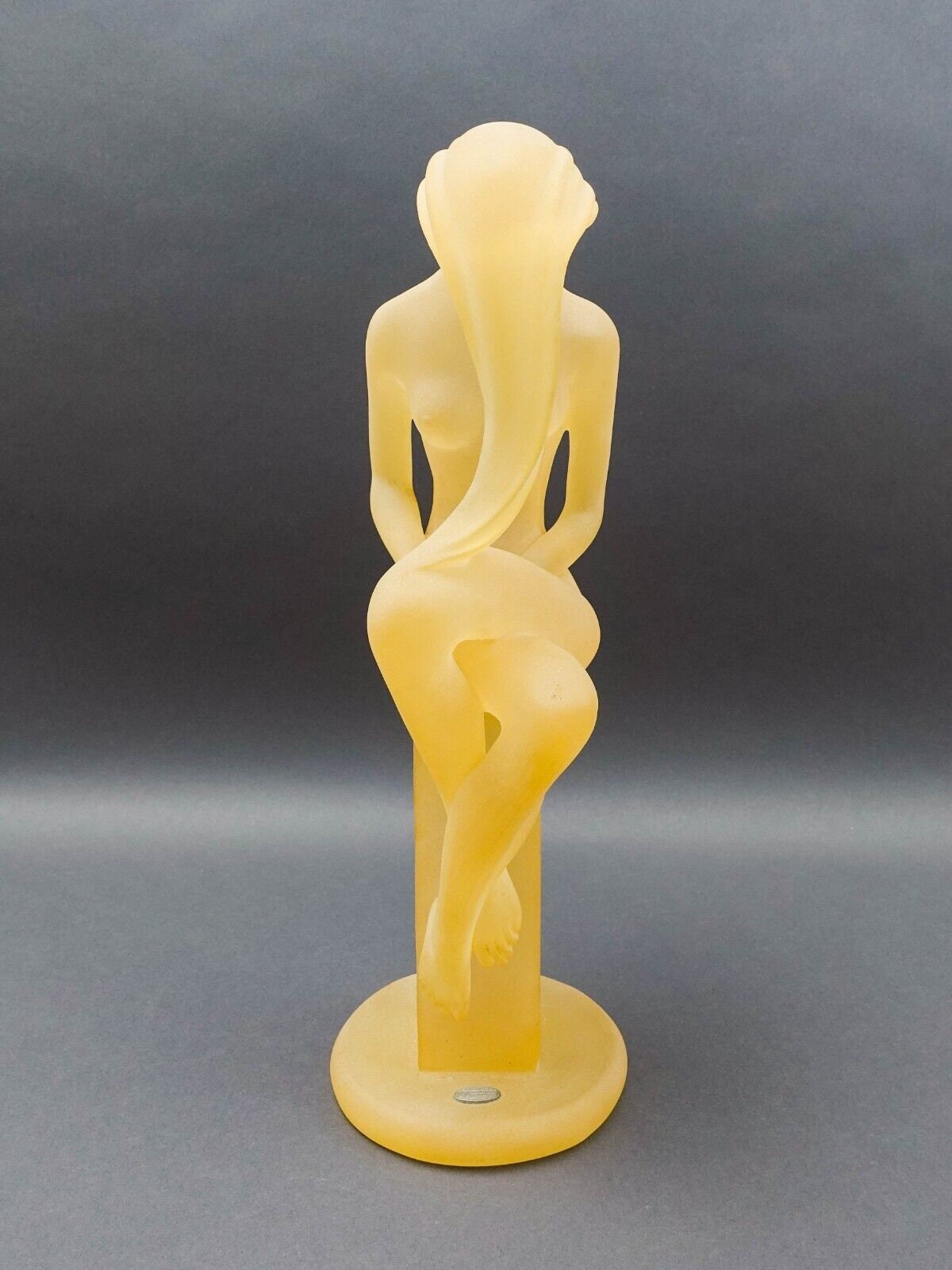 Monique Vintage Frosted Lucite Female Woman On Pedestal Sculpture 15.75"