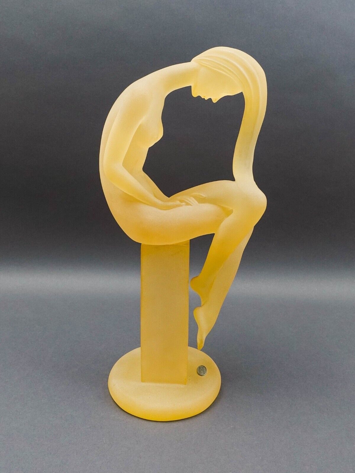 Monique Vintage Frosted Lucite Female Woman On Pedestal Sculpture 15.75"
