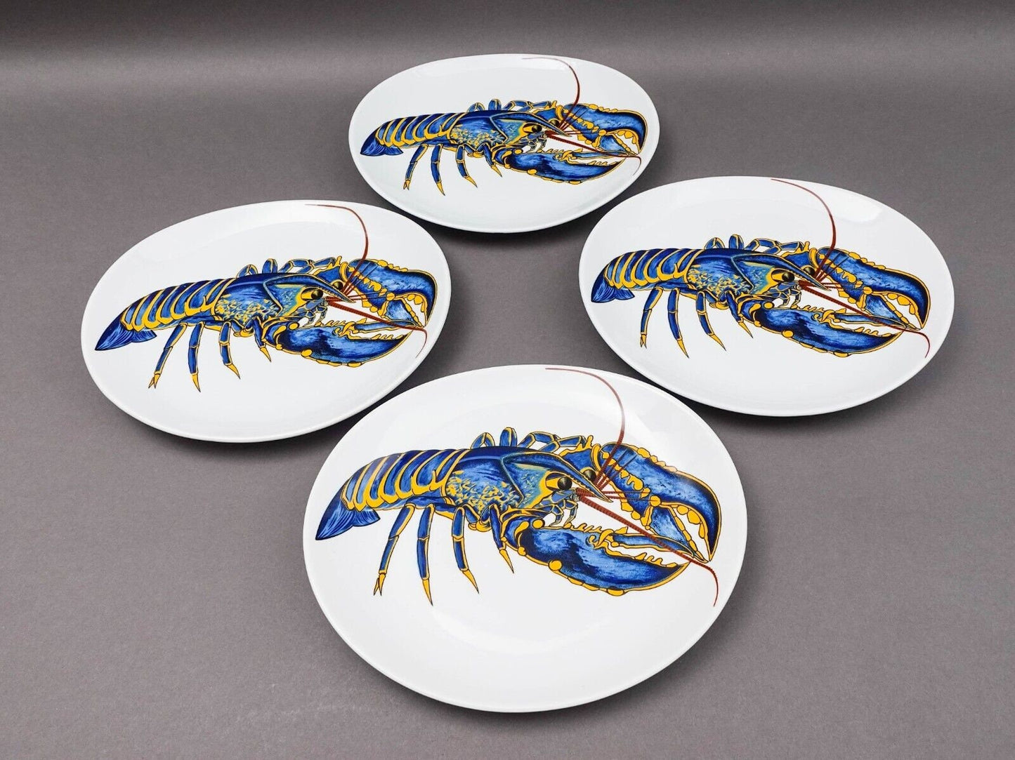Pillivuyt France Decor Grand Feu Blue Lobster 11 1/2" Plate Set Of 4