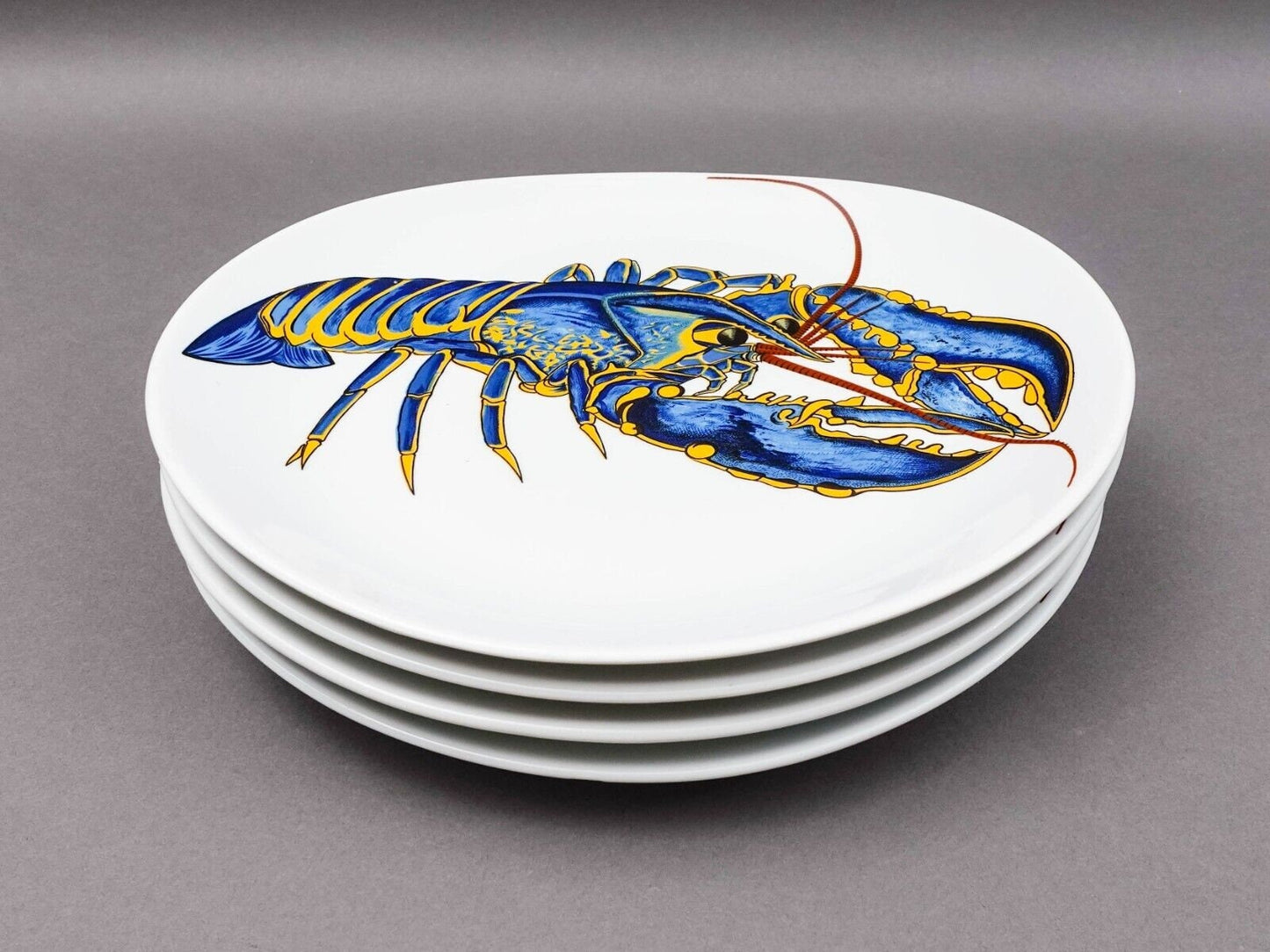 Pillivuyt France Decor Grand Feu Blue Lobster 11 1/2" Plate Set Of 4