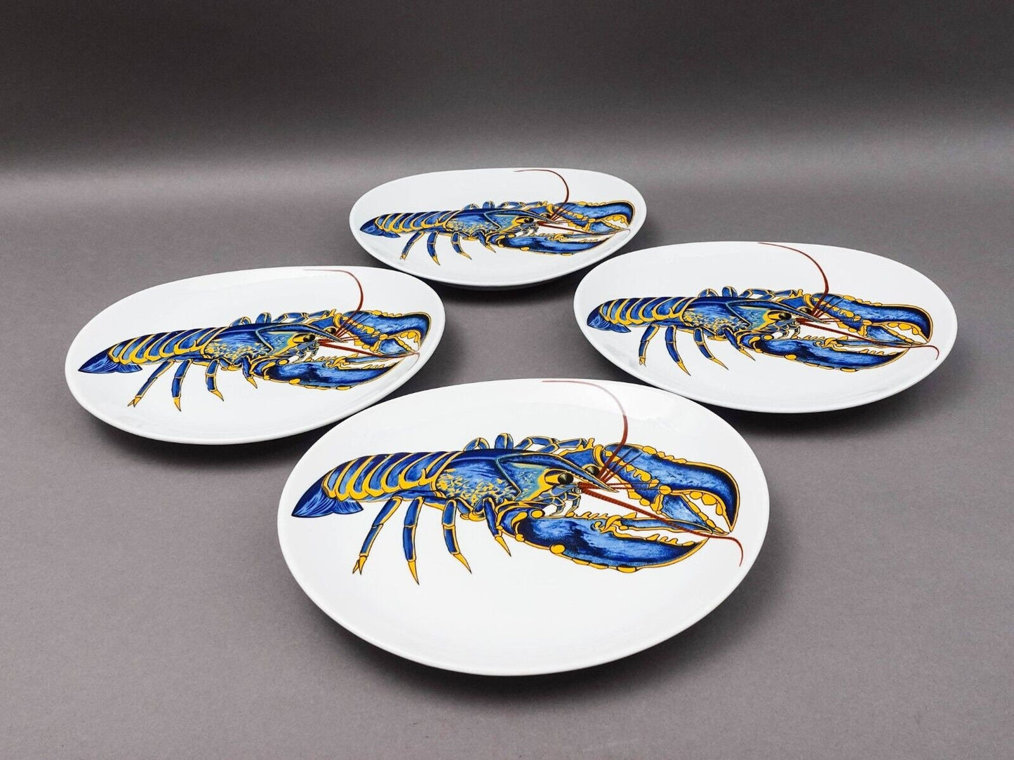 Pillivuyt France Decor Grand Feu Blue Lobster 11 1/2" Plate Set Of 4