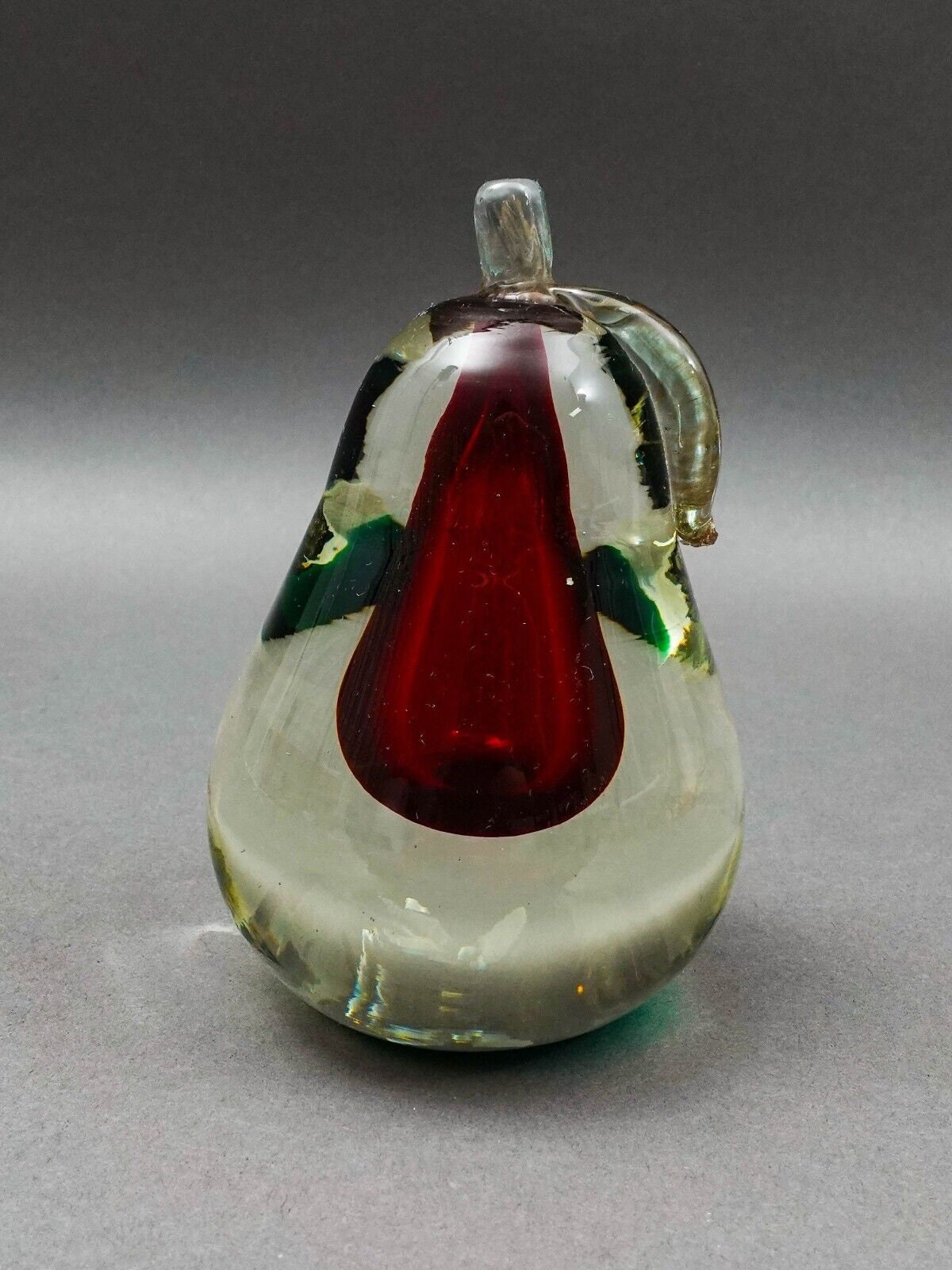 Fratelli Toso Murano Italy Sommerso Art Glass Pear Fruit Paperweight Sculpture