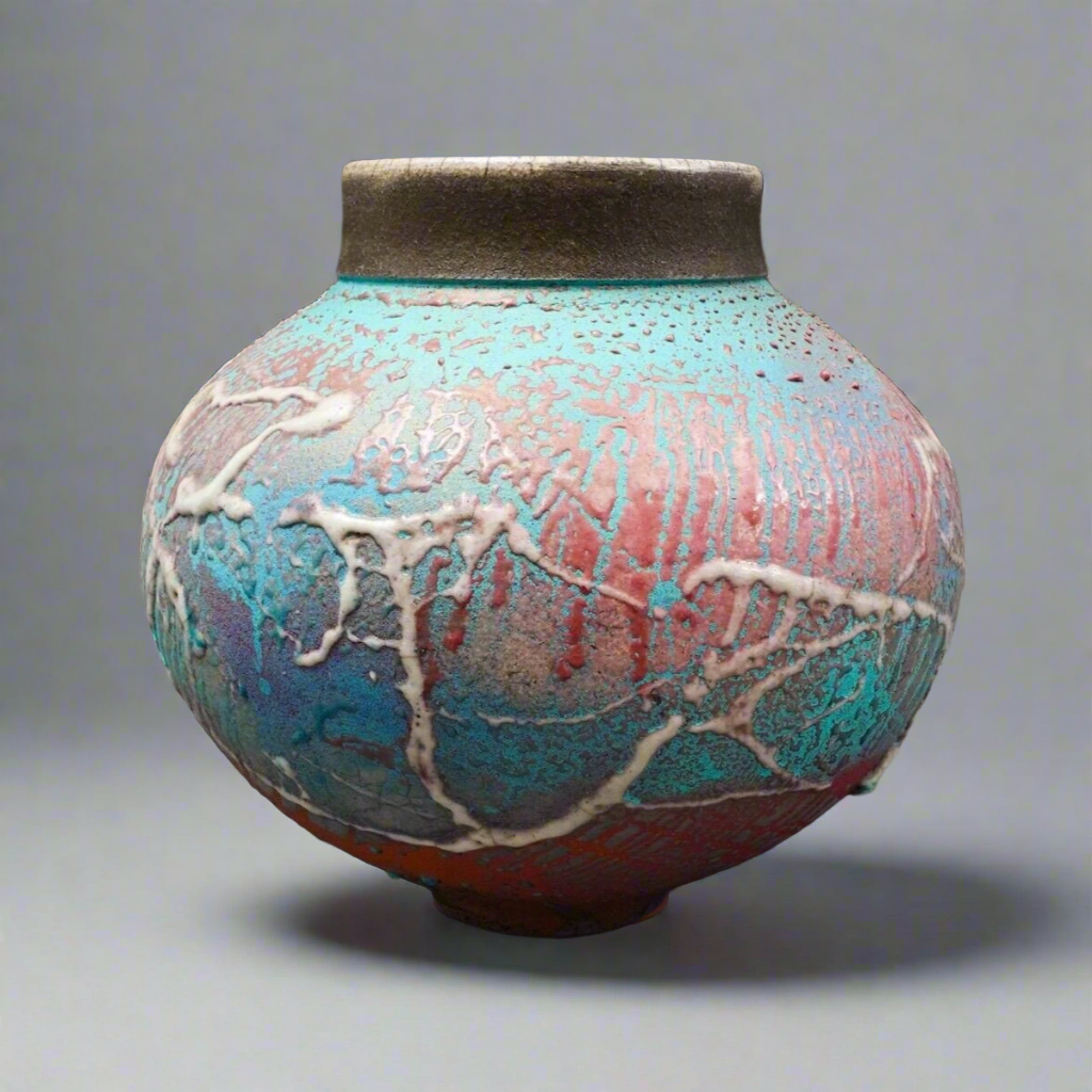 Steven Forbes deSoule 1987 Signed Raku Studio Pottery Urn Vase Sculpture 8.5"