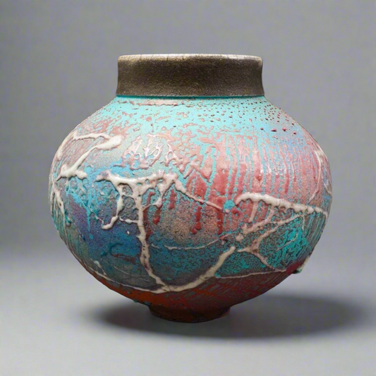 Steven Forbes deSoule 1987 Signed Raku Studio Pottery Urn Vase Sculpture 8.5"