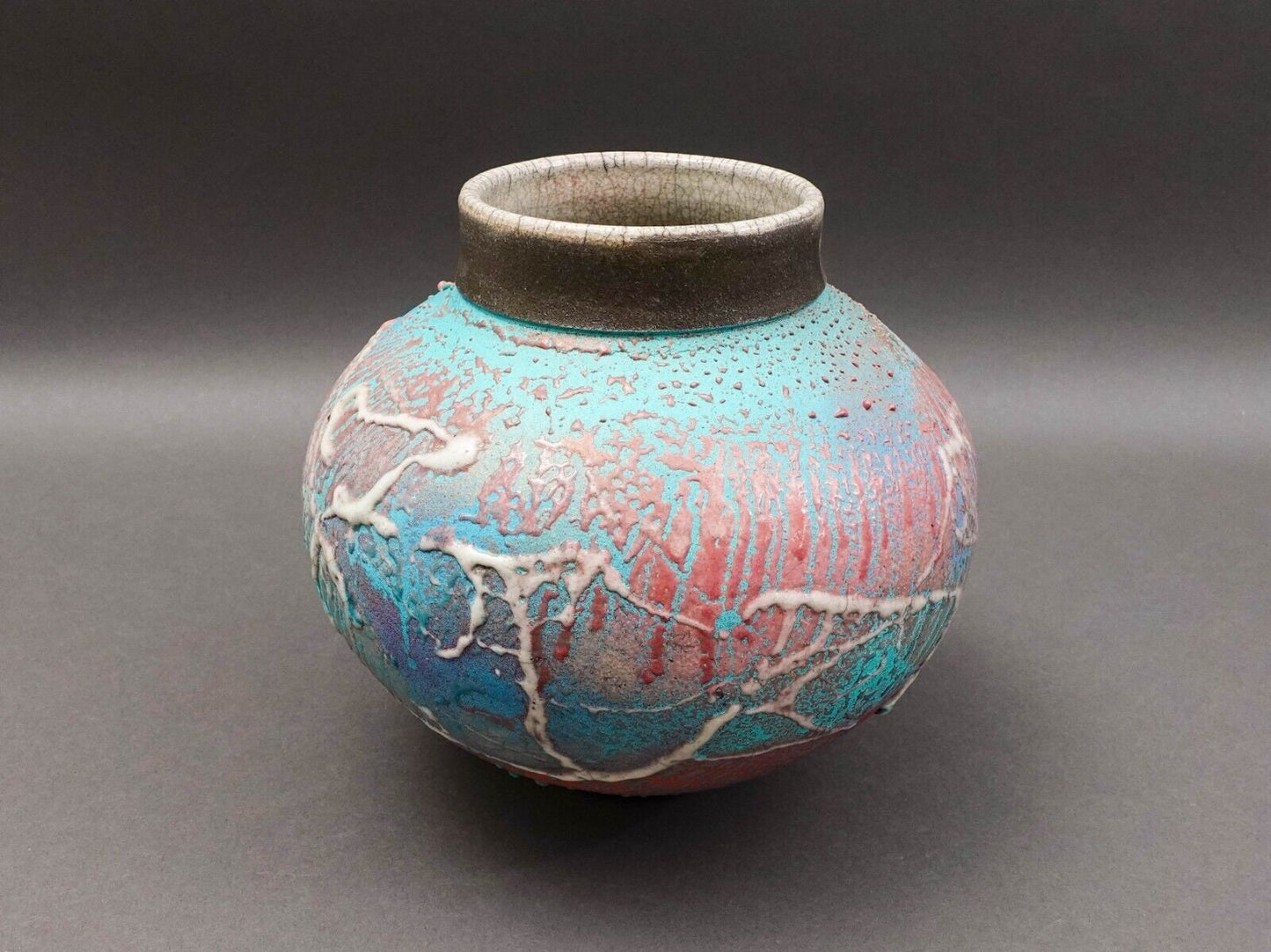Steven Forbes deSoule 1987 Signed Raku Studio Pottery Urn Vase Sculpture 8.5"