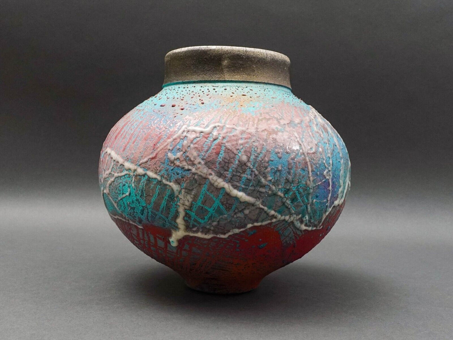 Steven Forbes deSoule 1987 Signed Raku Studio Pottery Urn Vase Sculpture 8.5"