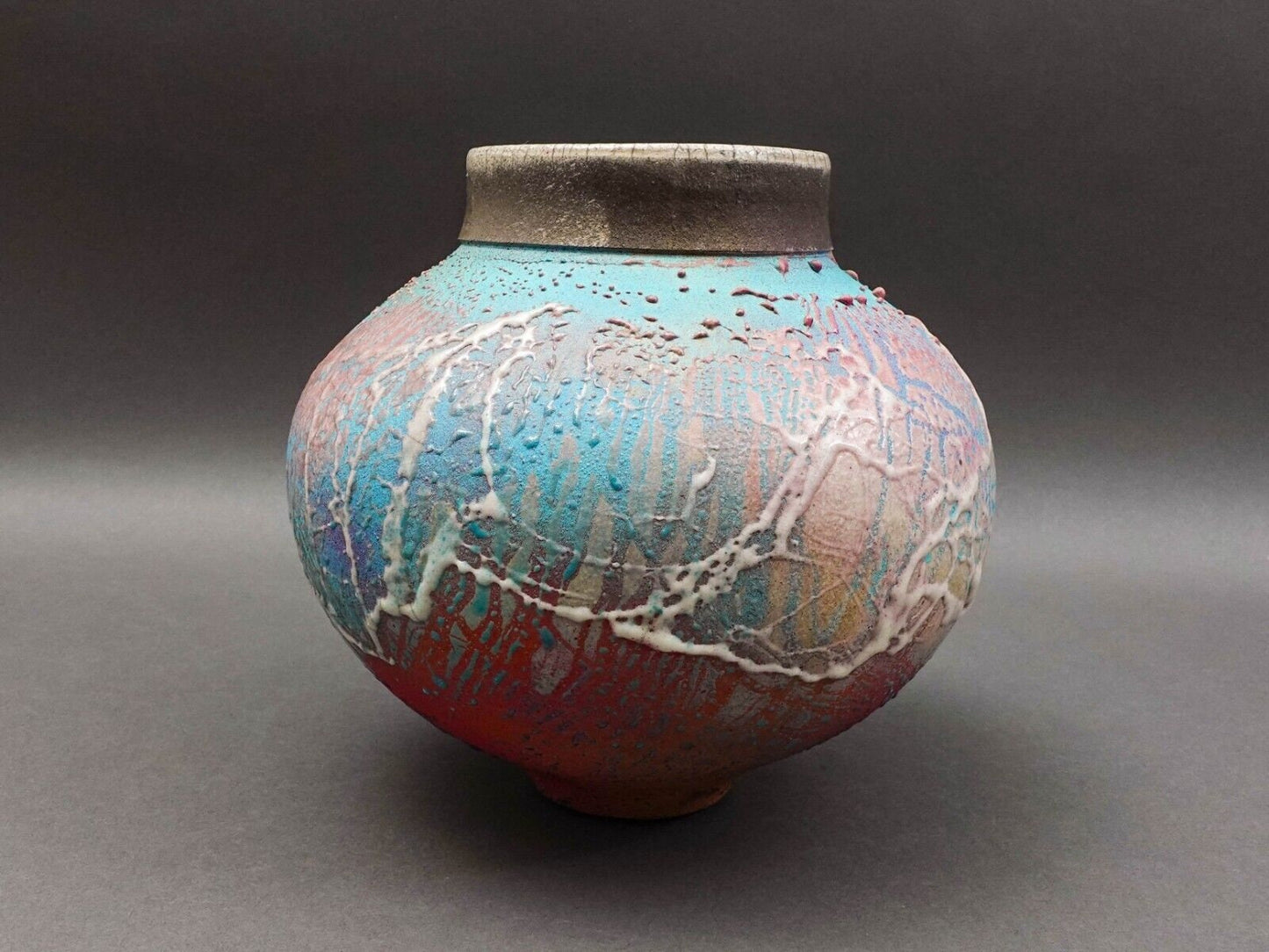 Steven Forbes deSoule 1987 Signed Raku Studio Pottery Urn Vase Sculpture 8.5"