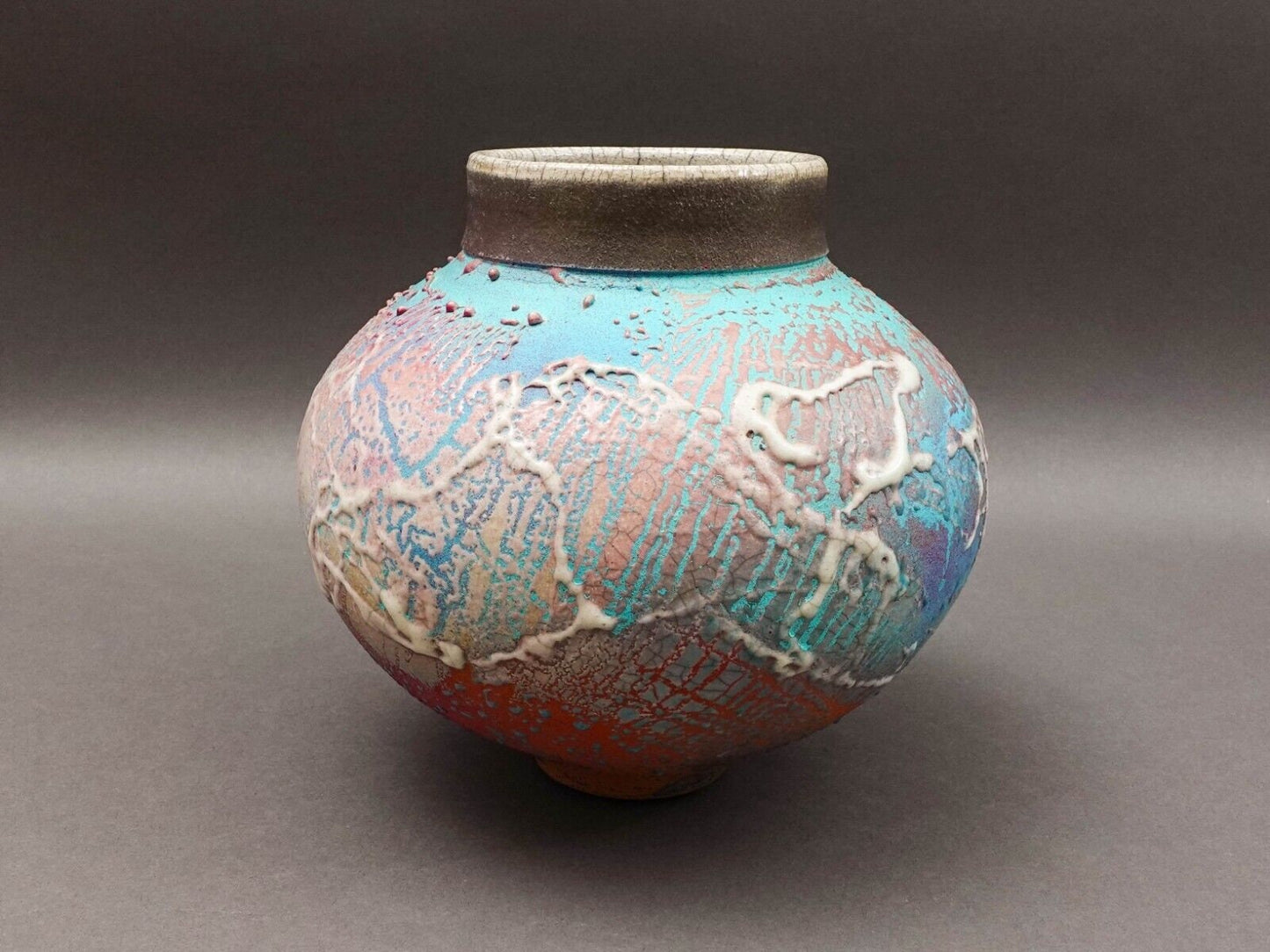 Steven Forbes deSoule 1987 Signed Raku Studio Pottery Urn Vase Sculpture 8.5"
