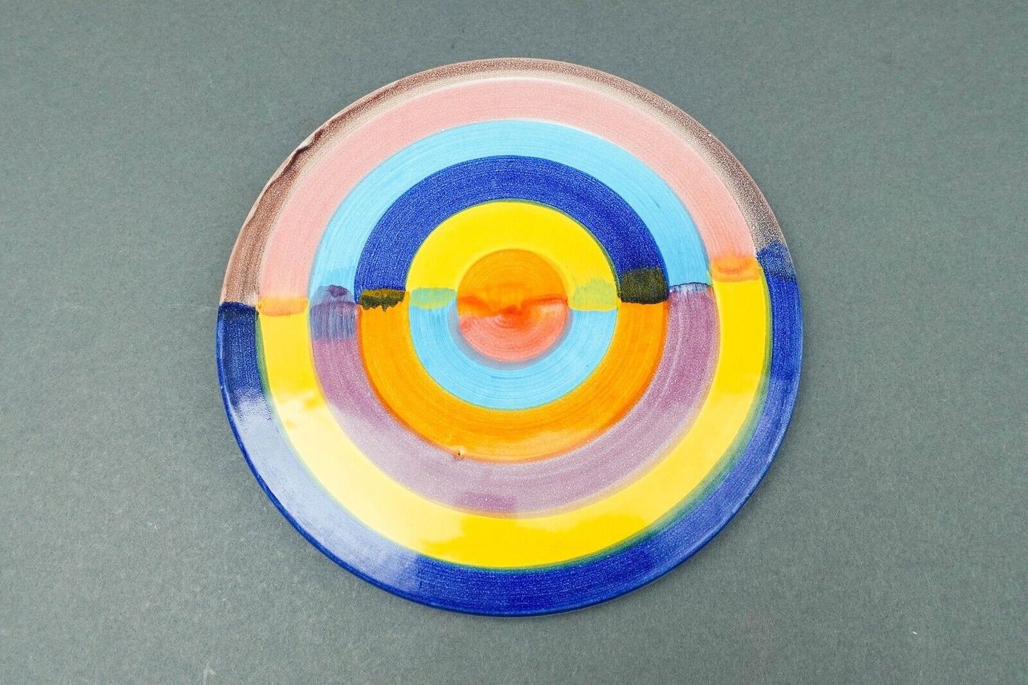 Italian Hand Painted Colorful Pottery Round 7 1/4" Trivet Hot Plate Set Of 3