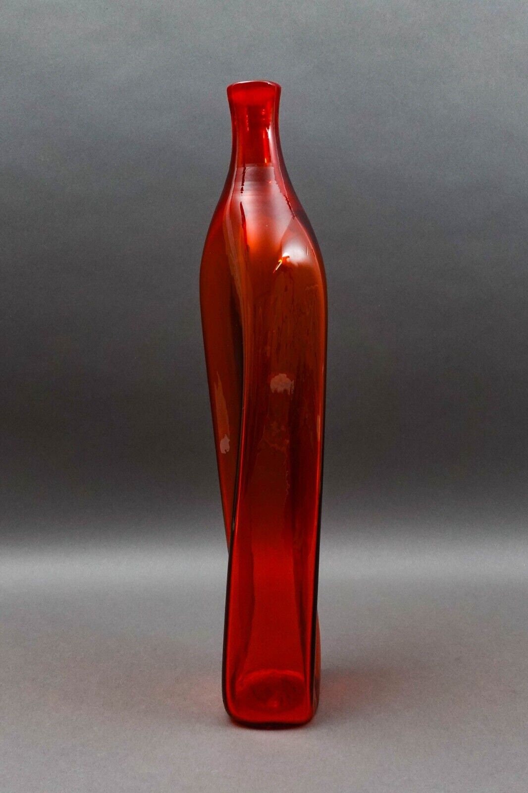 Blenko Wayne Husted Hand Blown Tangerine Twist Glass Decanter #5825 (No Stopper)