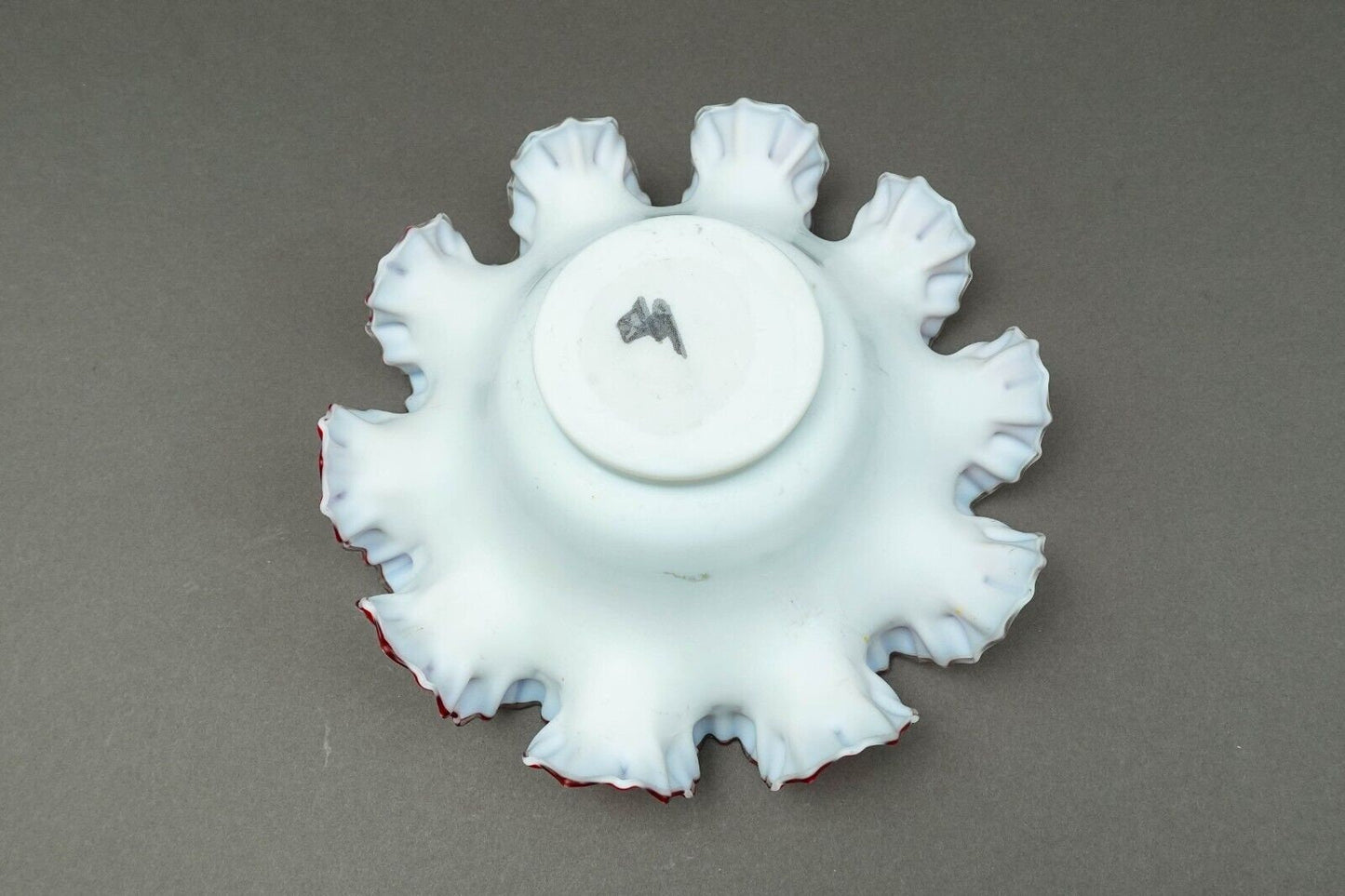 Antique Victorian Hand Painted Cranberry Ruffled Edges Glass Brides Basket Bowl