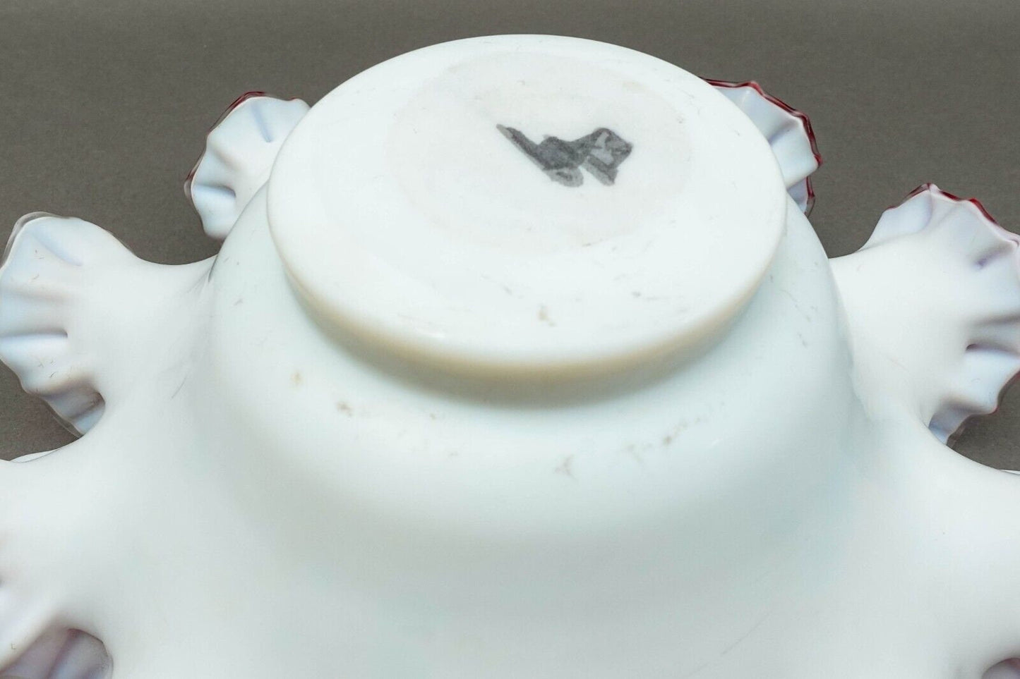 Antique Victorian Hand Painted Cranberry Ruffled Edges Glass Brides Basket Bowl