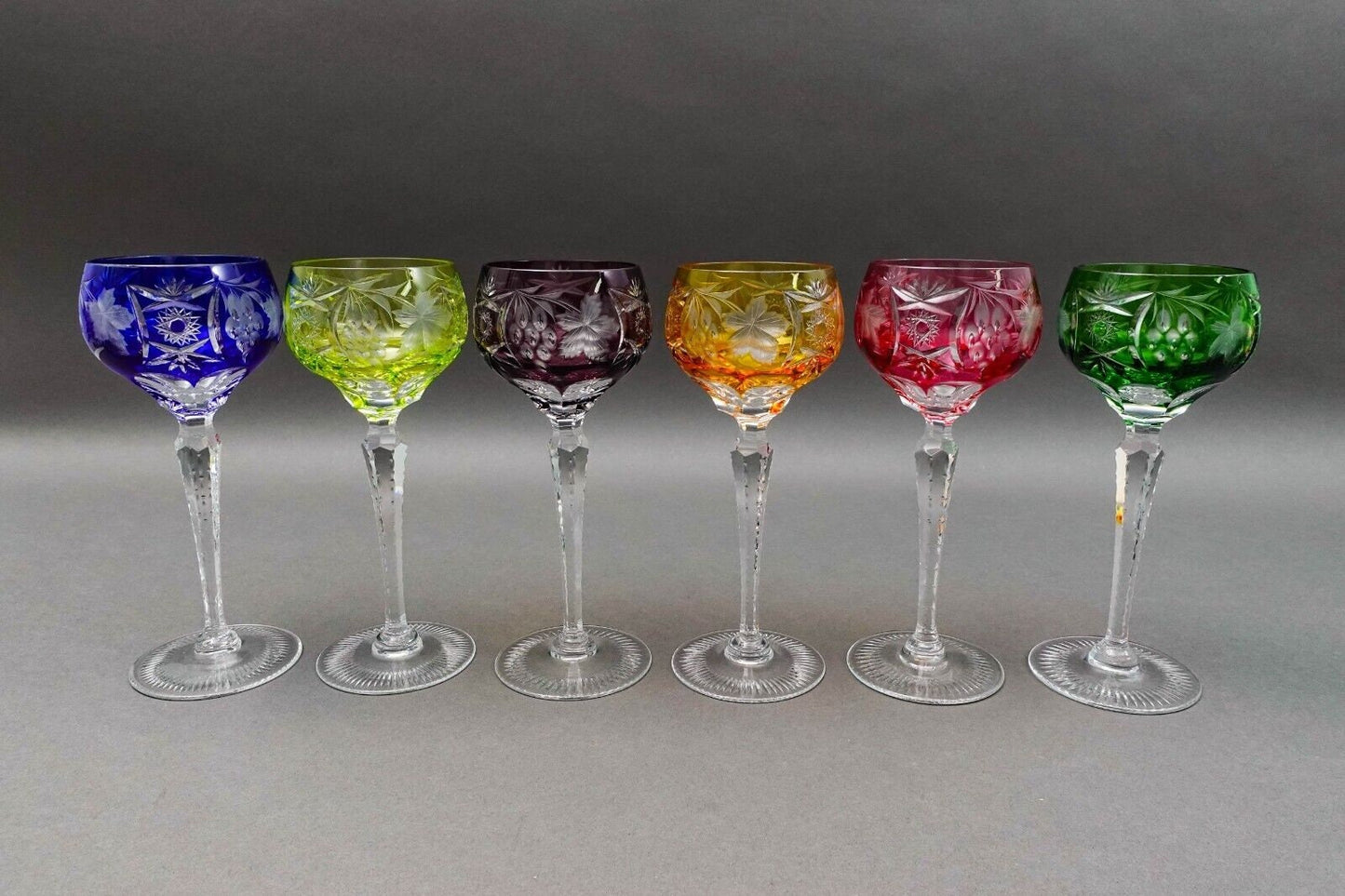Nachtmann Traube Cut To Clear Crystal 8 1/8" Tall Wine Hock Glasses Set Of 6