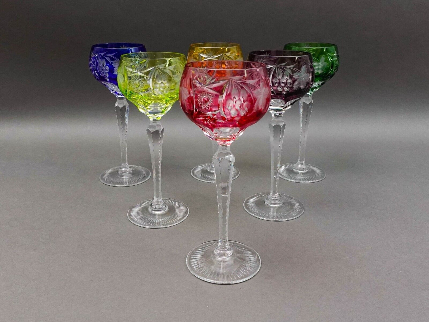 Nachtmann Traube Cut To Clear Crystal 8 1/8" Tall Wine Hock Glasses Set Of 6