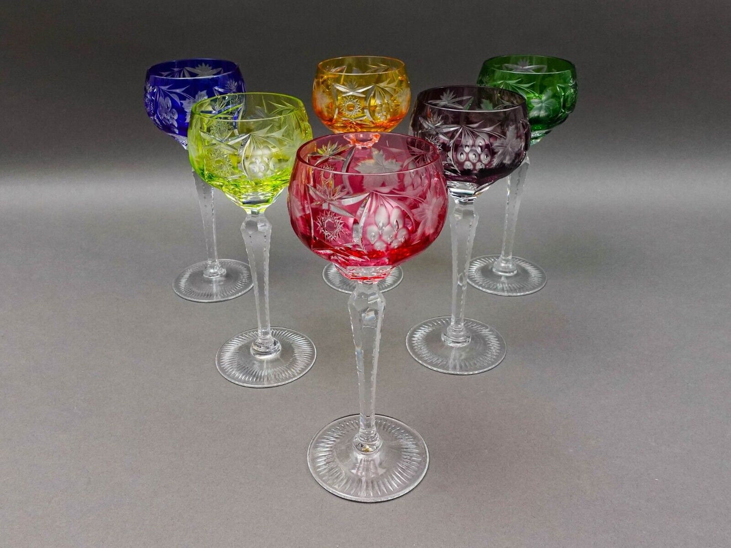 Nachtmann Traube Cut To Clear Crystal 8 1/8" Tall Wine Hock Glasses Set Of 6