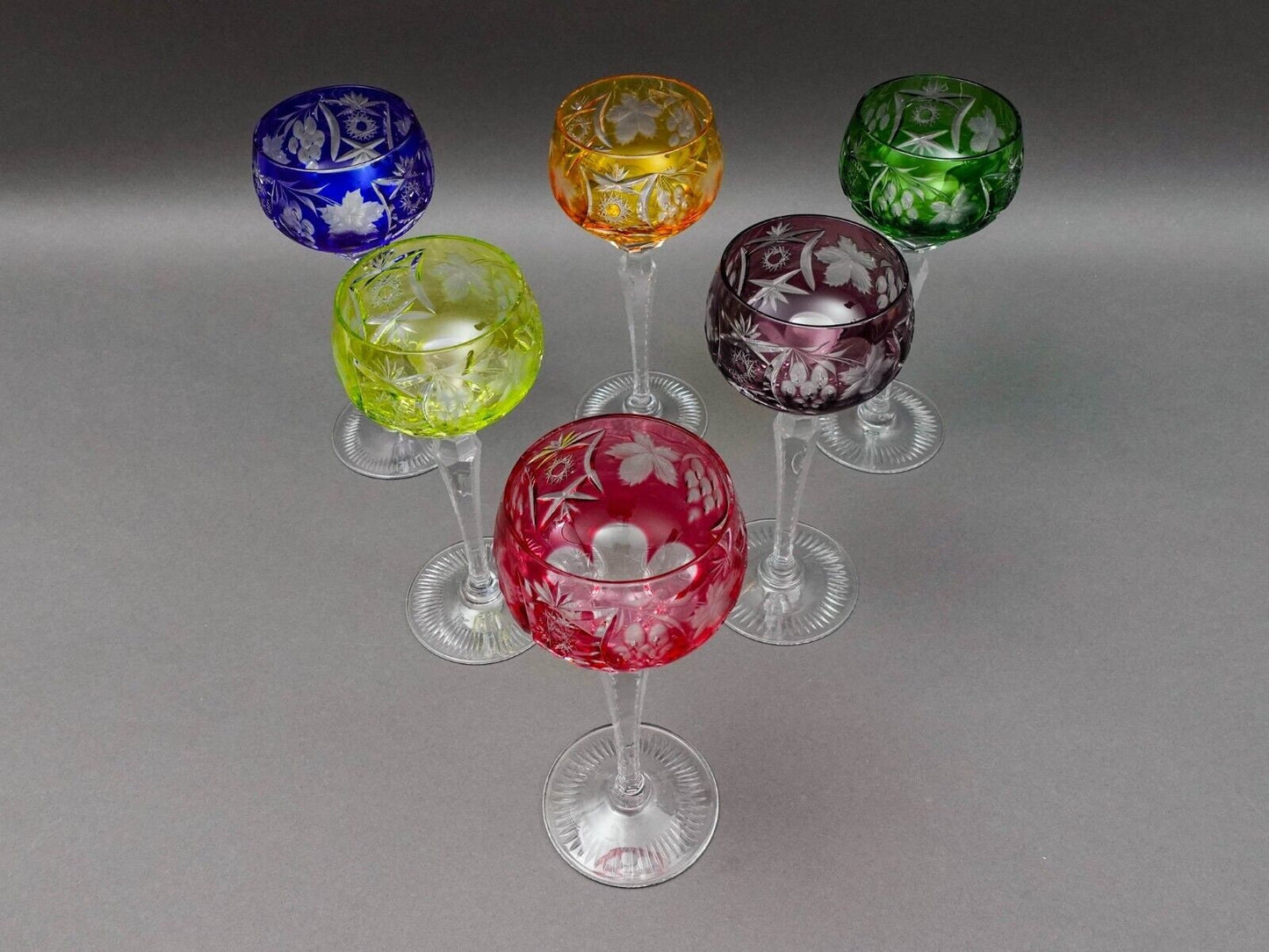 Nachtmann Traube Cut To Clear Crystal 8 1/8" Tall Wine Hock Glasses Set Of 6