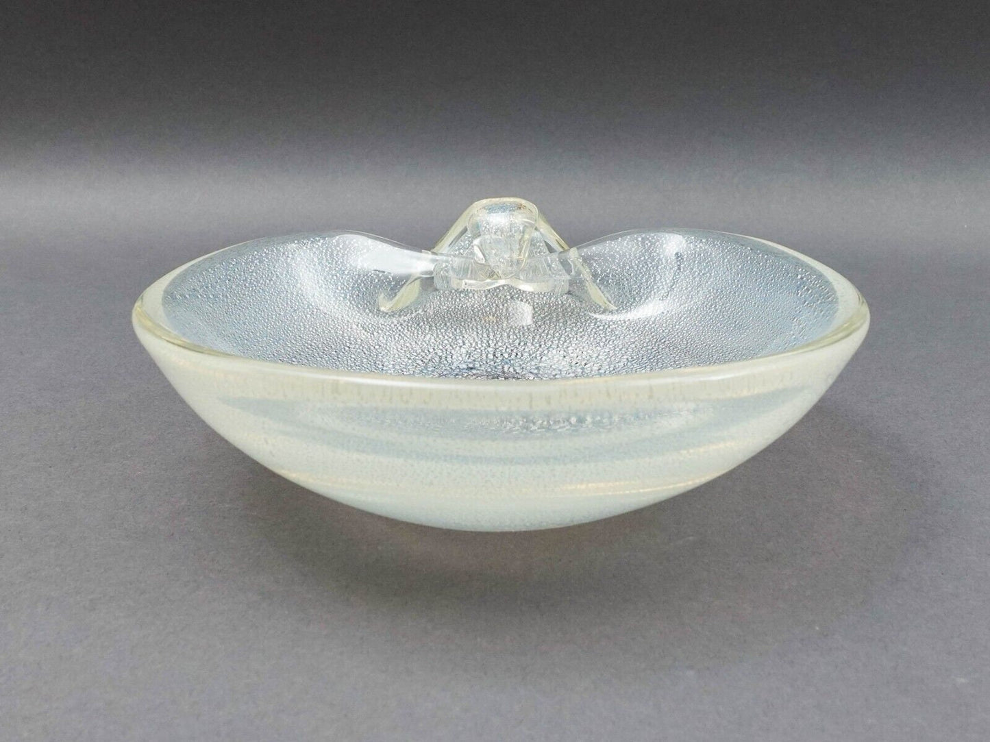 Seguso Murano Italy Vintage Mid Century Modern Silver Fleck Art Glass Bowl