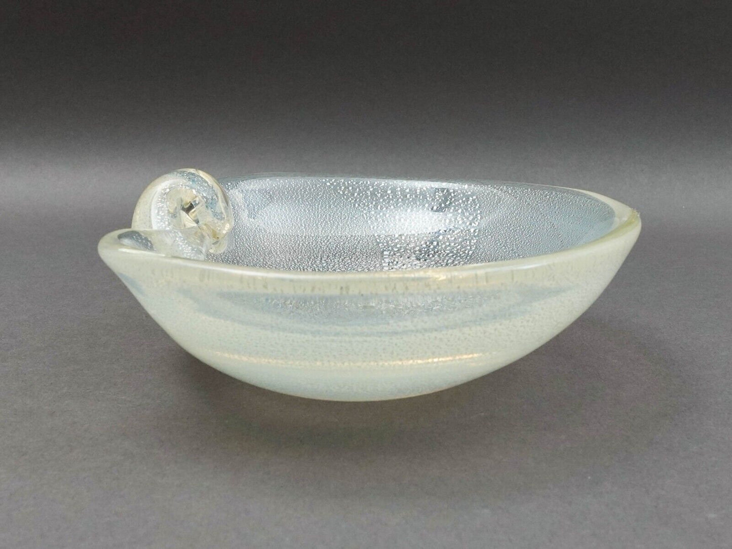 Seguso Murano Italy Vintage Mid Century Modern Silver Fleck Art Glass Bowl