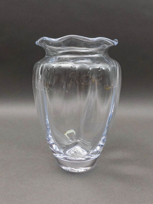 Simon Pearce Crystal Chelsea Hand Blown Optic Cinched Glass Vase Ruffle Rim 9.5"