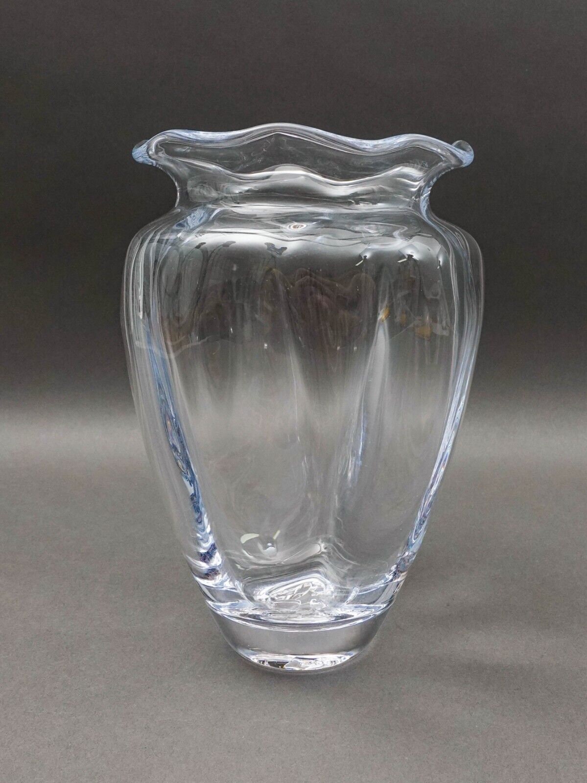 Simon Pearce Crystal Chelsea Hand Blown Optic Cinched Glass Vase Ruffle Rim 9.5"