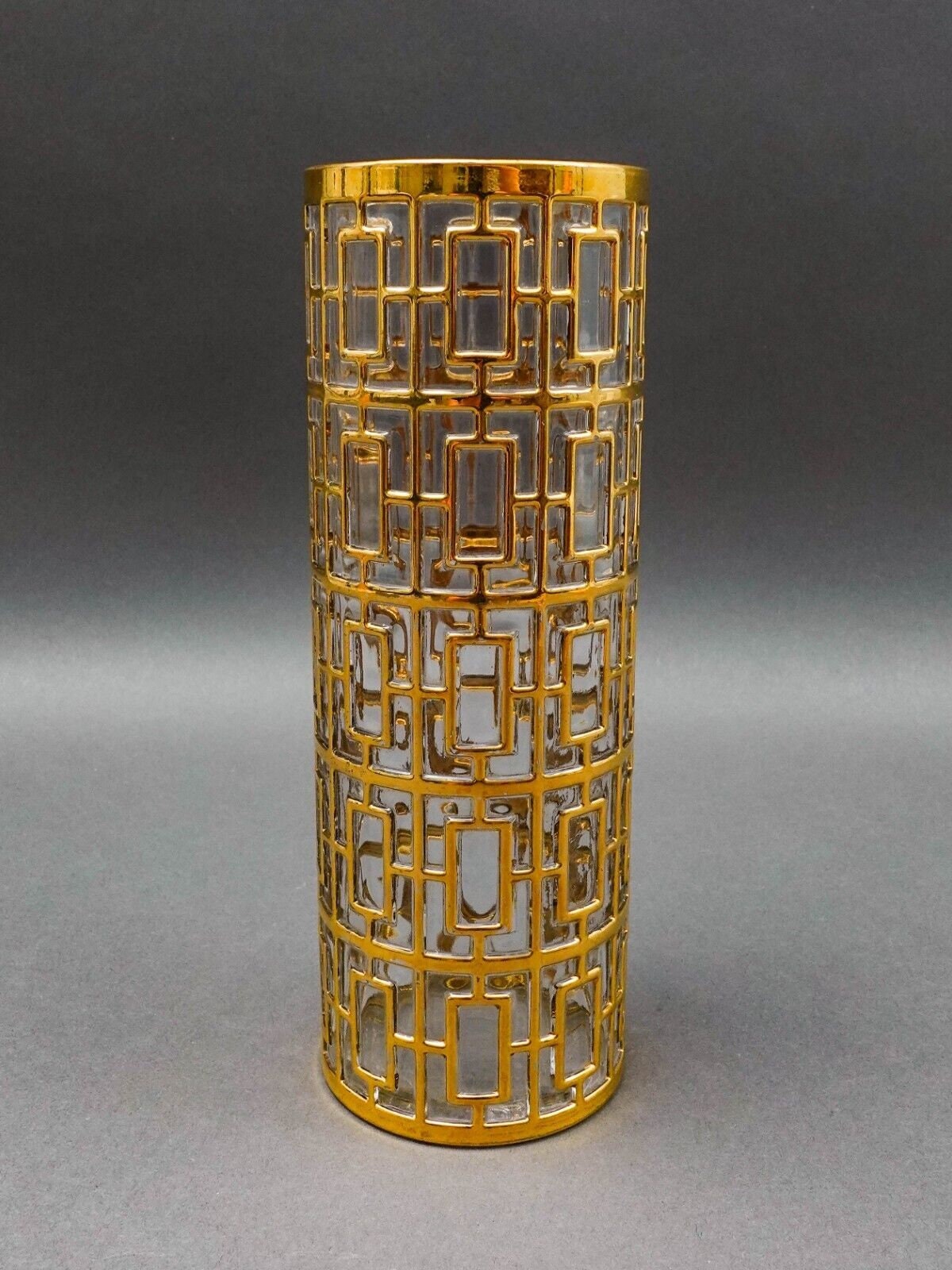 Imperial Glass MCM Vintage Shoji Trellis 22KT Gold Cocktail Mixer Pitcher