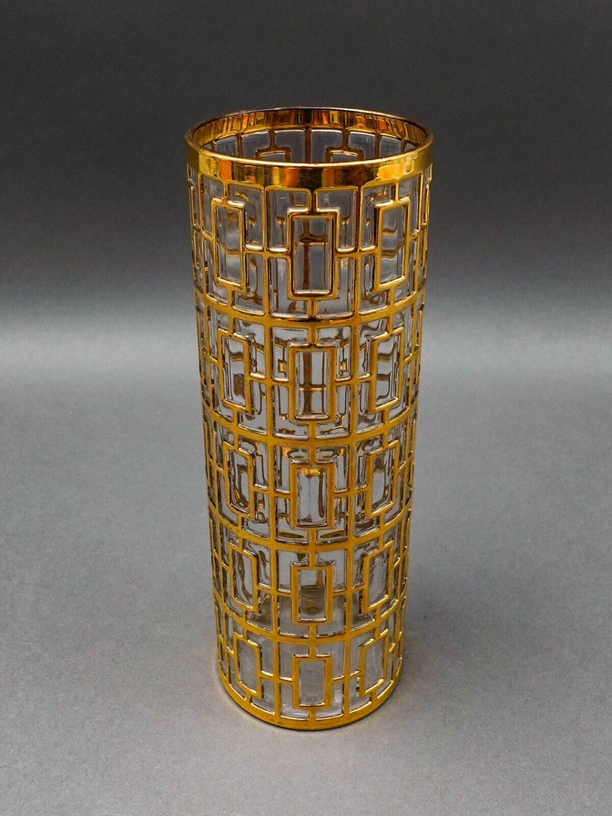 Imperial Glass MCM Vintage Shoji Trellis 22KT Gold Cocktail Mixer Pitcher