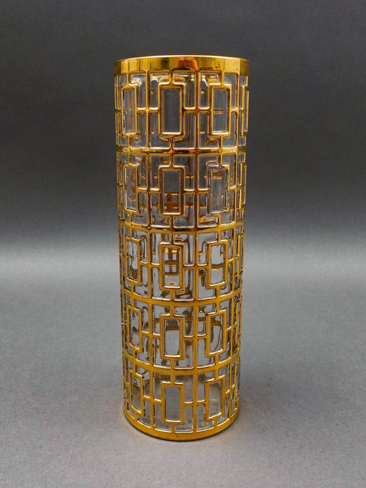 Imperial Glass MCM Vintage Shoji Trellis 22KT Gold Cocktail Mixer Pitcher