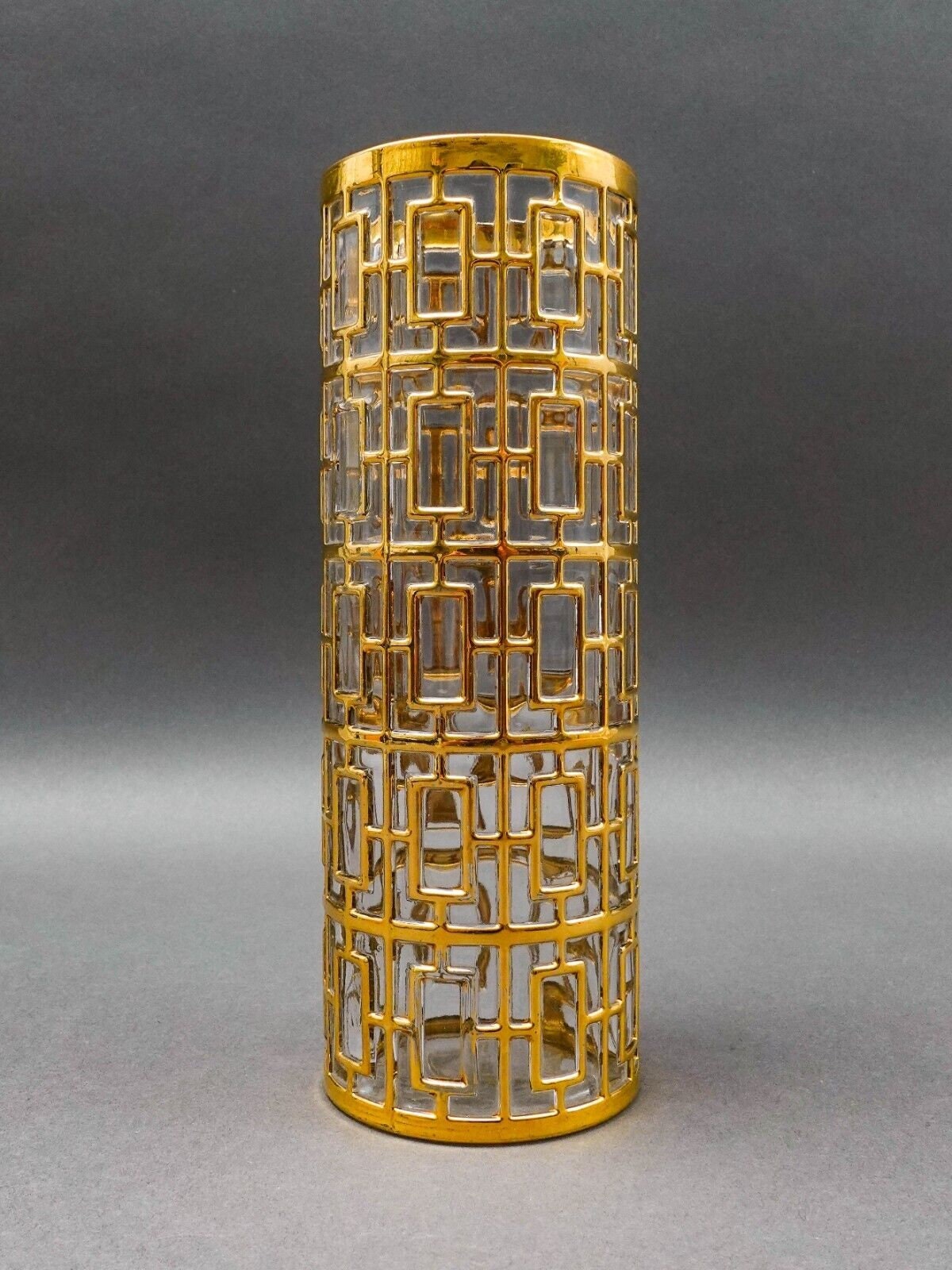 Imperial Glass MCM Vintage Shoji Trellis 22KT Gold Cocktail Mixer Pitcher