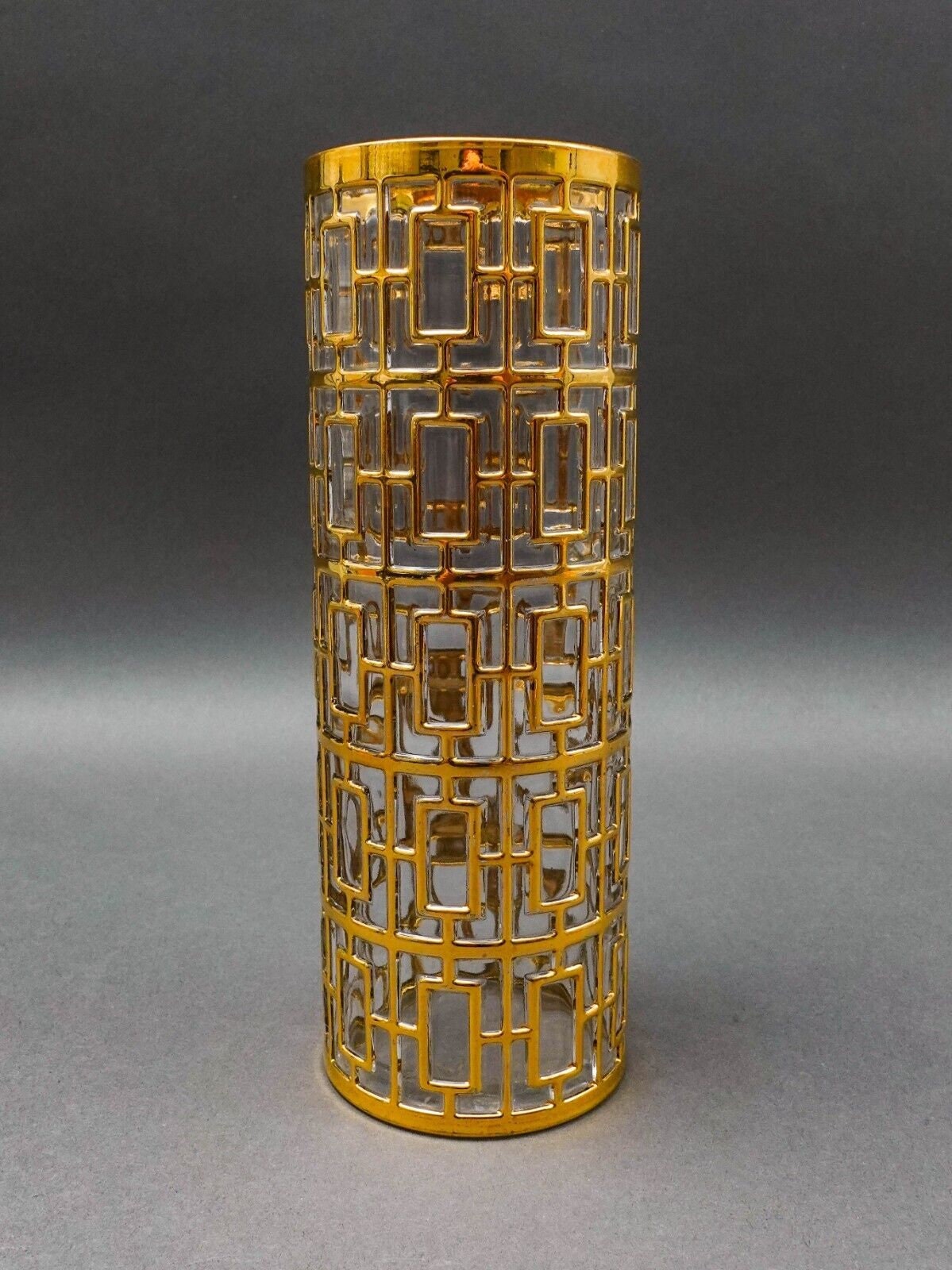 Imperial Glass MCM Vintage Shoji Trellis 22KT Gold Cocktail Mixer Pitcher