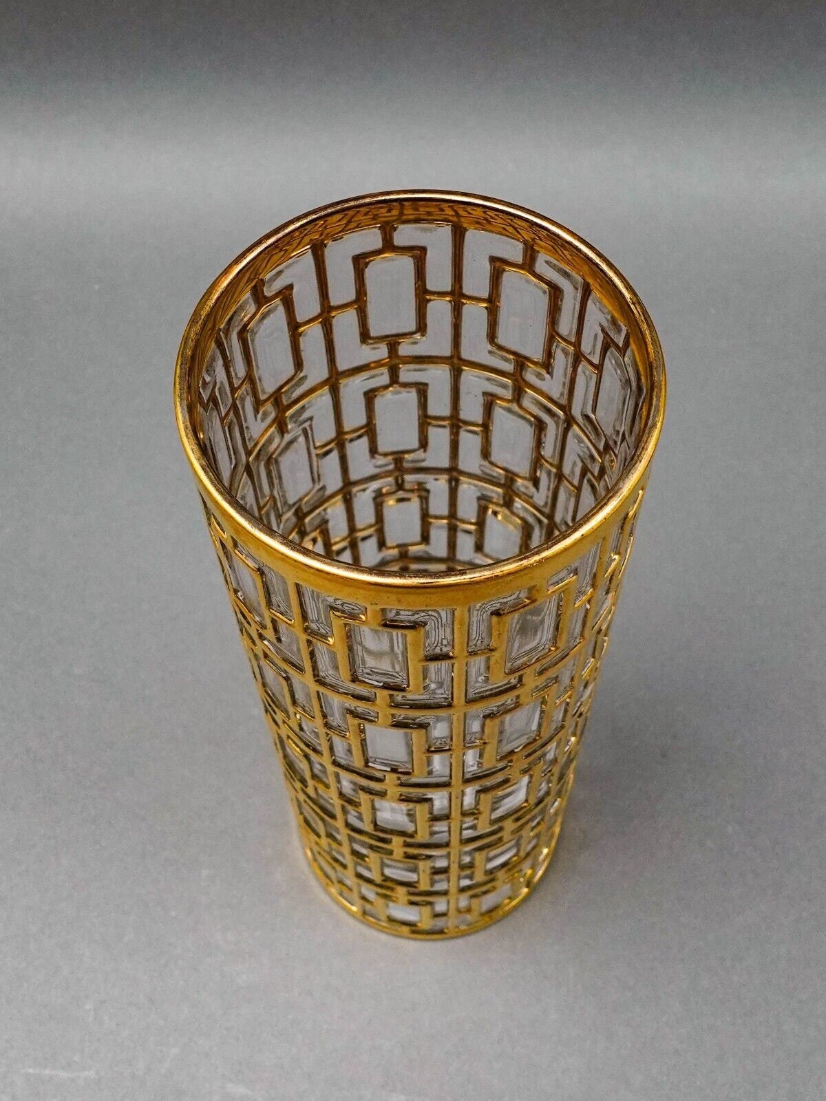 Imperial Glass MCM Vintage Shoji Trellis 22KT Gold Cocktail Mixer Pitcher