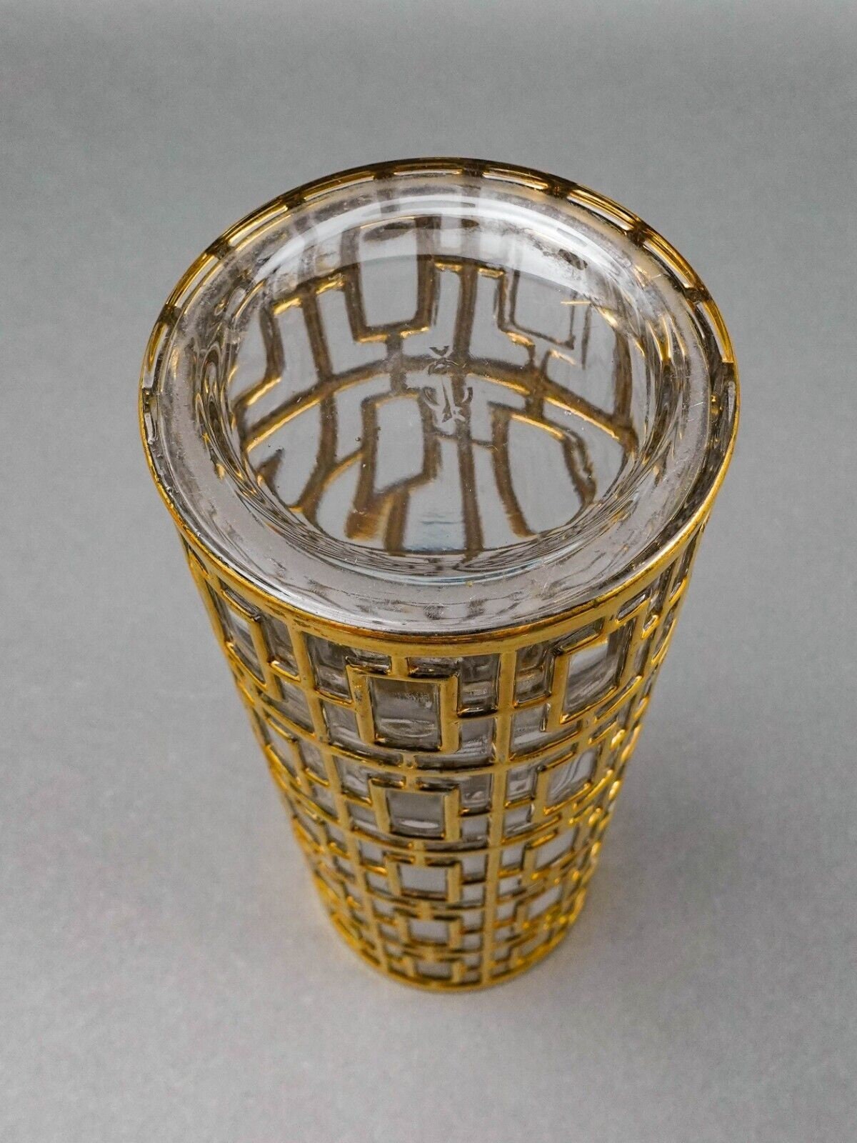 Imperial Glass MCM Vintage Shoji Trellis 22KT Gold Cocktail Mixer Pitcher