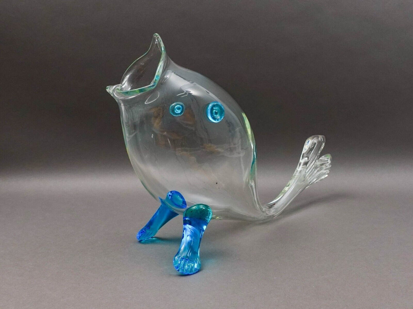 Empoli Italian MCM Large Fish Blue Clear Art Glass Bowl Vase Sculpture 20 1/2"