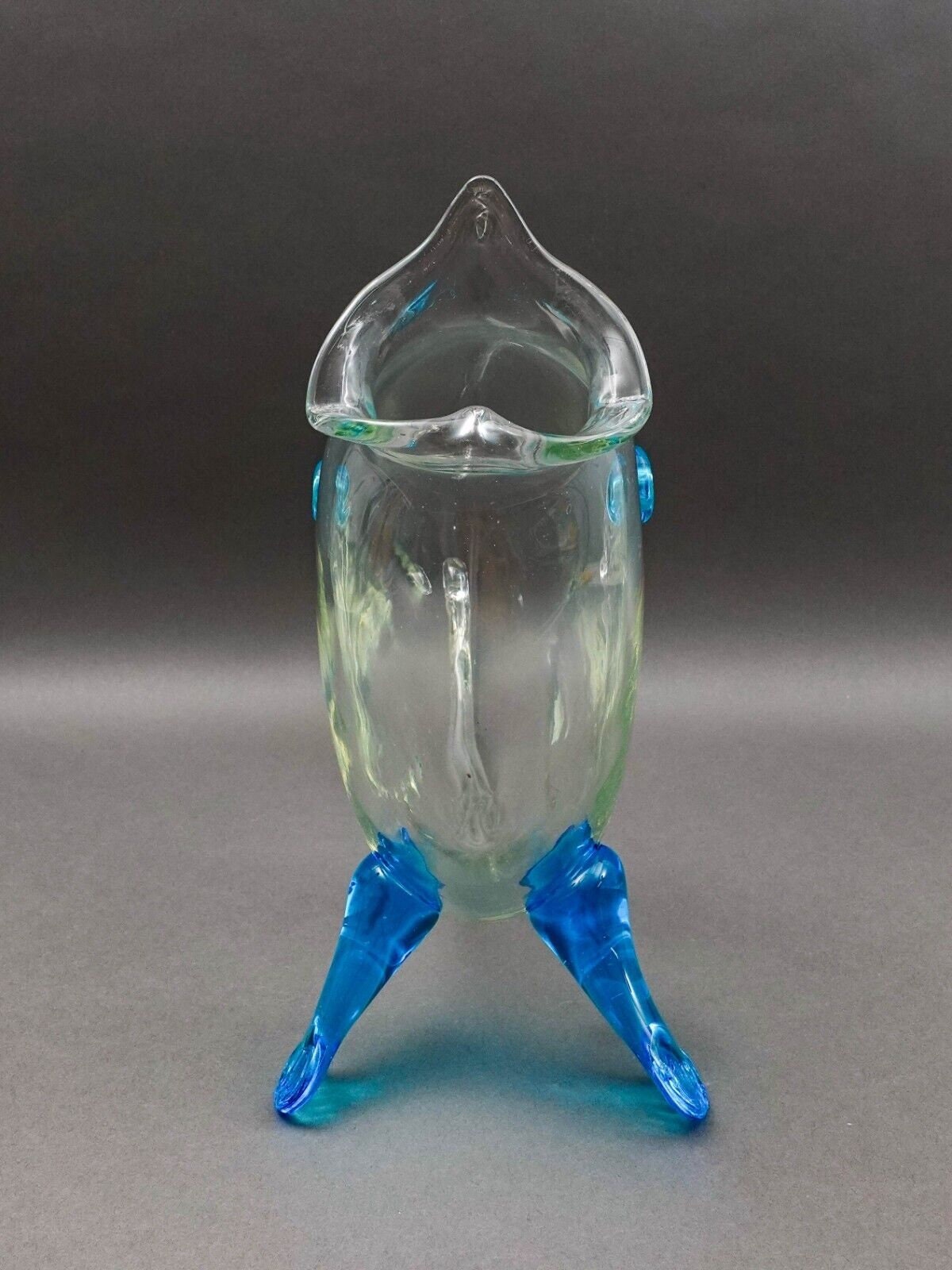 Empoli Italian MCM Large Fish Blue Clear Art Glass Bowl Vase Sculpture 20 1/2"