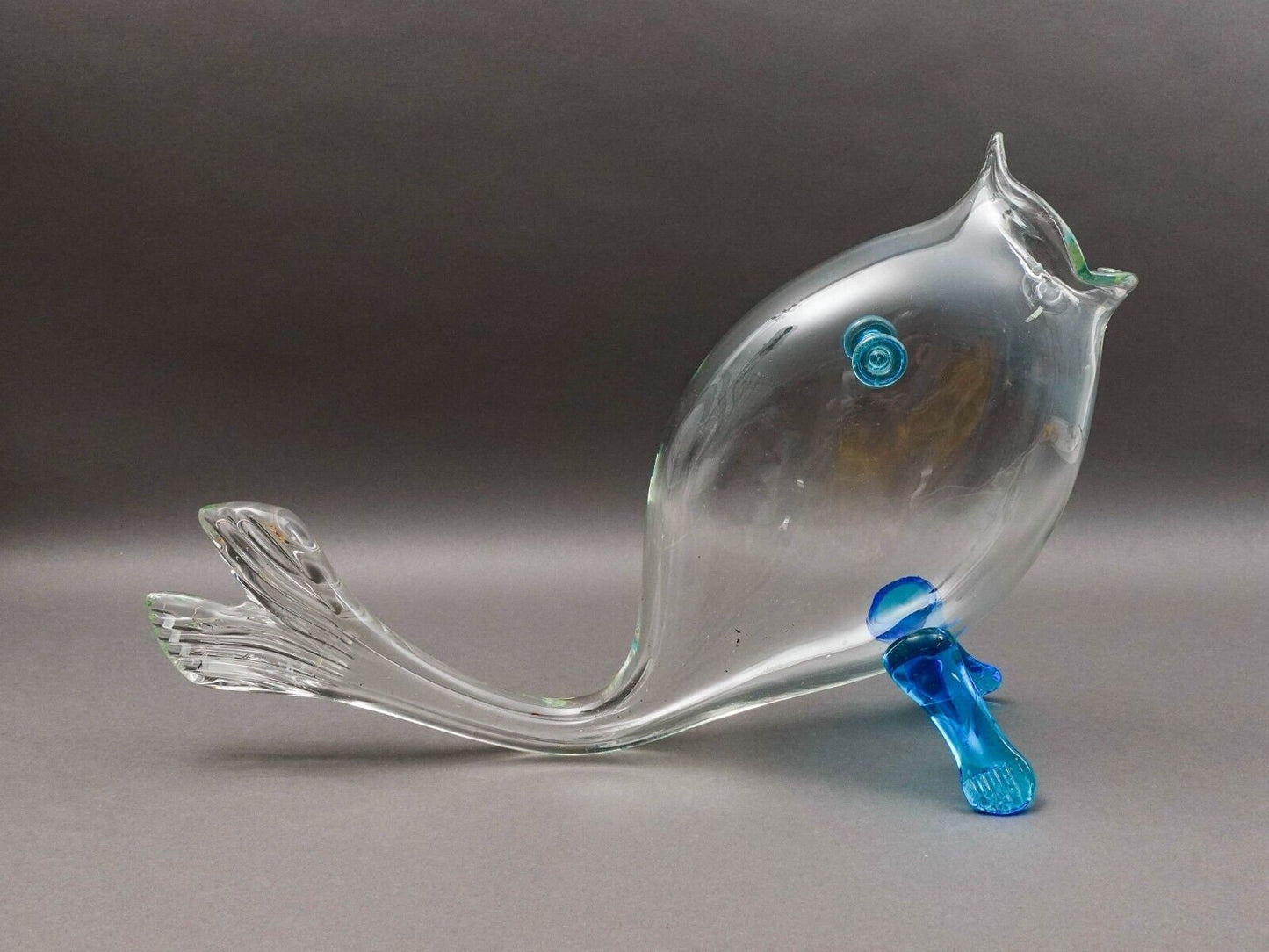 Empoli Italian MCM Large Fish Blue Clear Art Glass Bowl Vase Sculpture 20 1/2"
