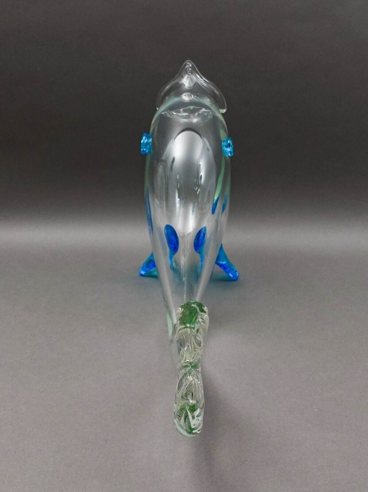 Empoli Italian MCM Large Fish Blue Clear Art Glass Bowl Vase Sculpture 20 1/2"