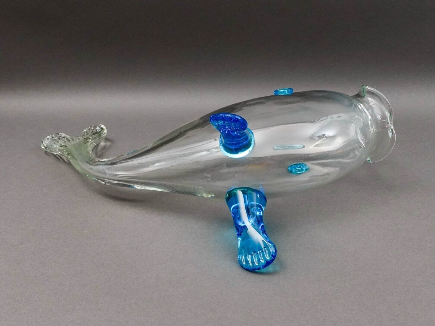 Empoli Italian MCM Large Fish Blue Clear Art Glass Bowl Vase Sculpture 20 1/2"