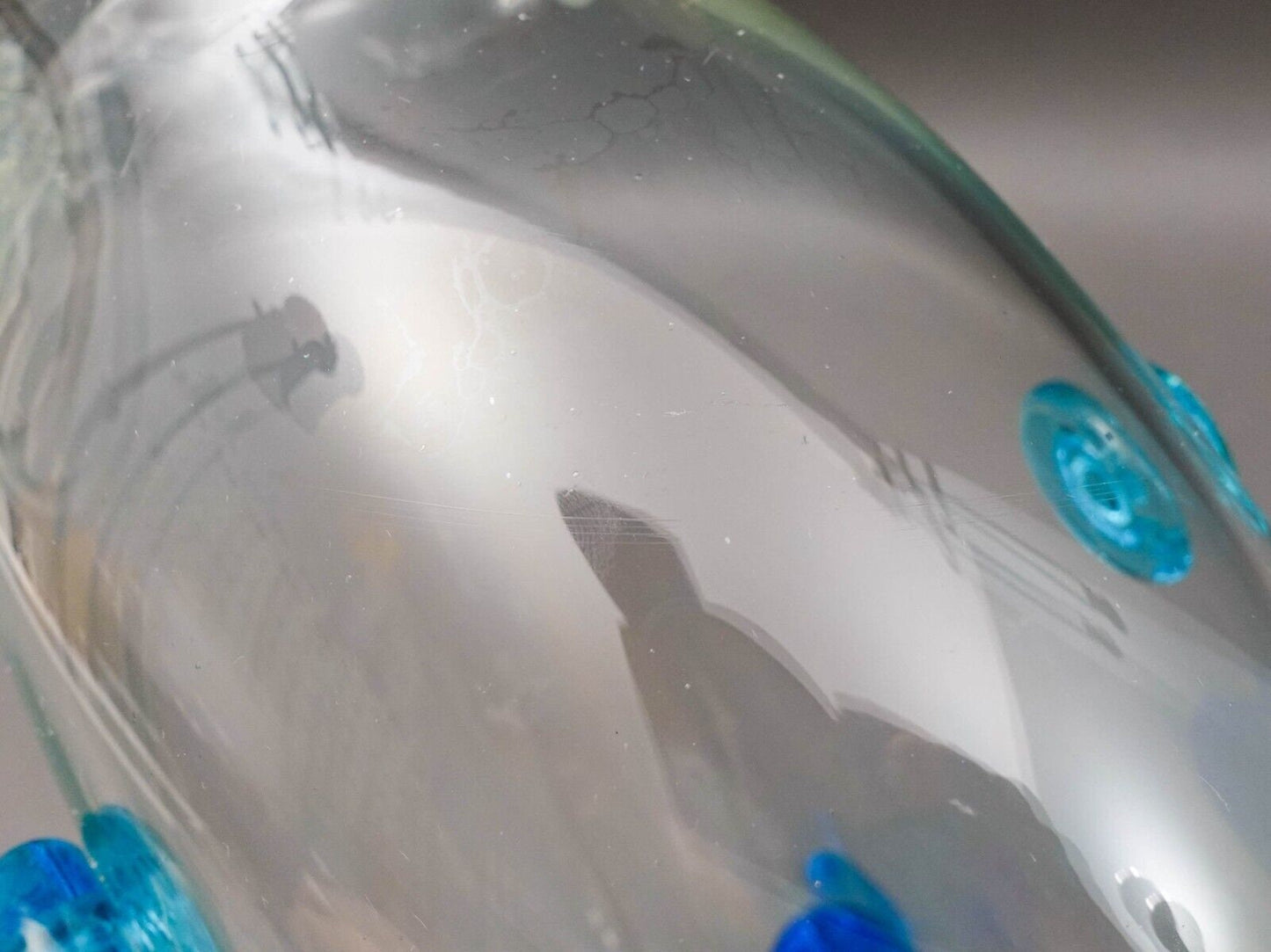 Empoli Italian MCM Large Fish Blue Clear Art Glass Bowl Vase Sculpture 20 1/2"