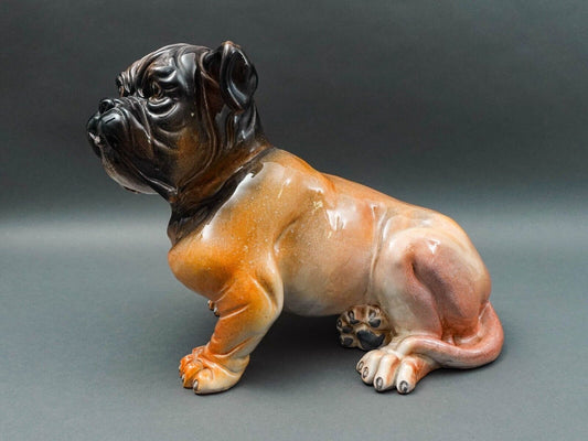 Vintage Italian Seated Bulldog Glazed Ceramic Terracotta Sculpture Statue 15.5"