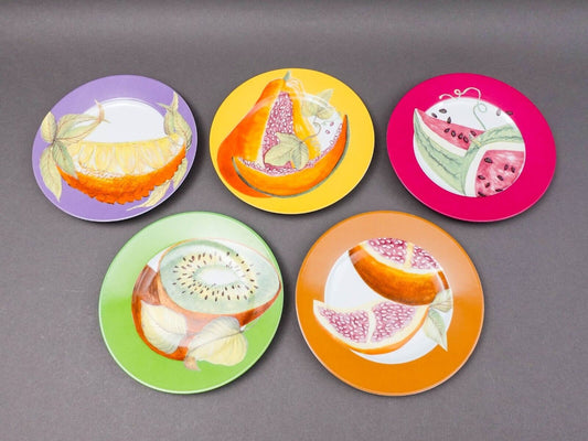 Philippe Deshoulieres Limoges France Fruits Exotiques Porcelain 7" Plate Set 5