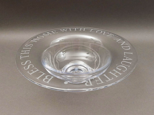 Simon Pearce Bless This Home With Love And Laughter Crystal Centerpiece Bowl 14"